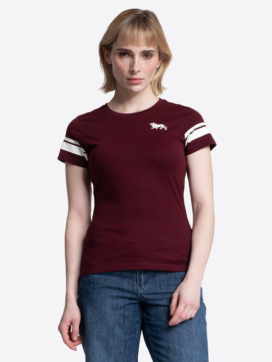 Lonsdale Damen T-Shirt Corton, Farbe Oxblood, Baumwoll-Jersey mit Logo-Drucken.
