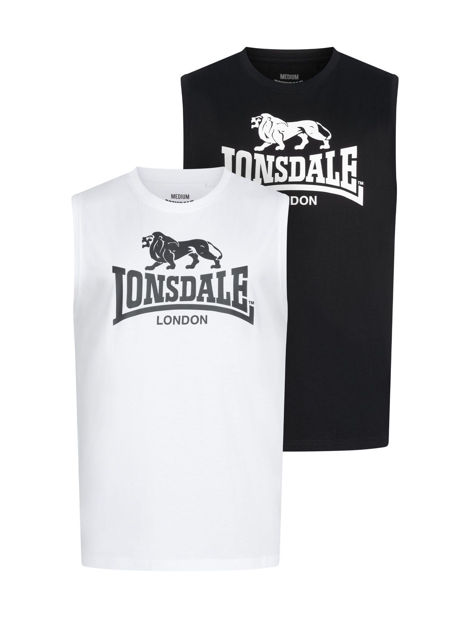 Lonsdale Herren Tanktop 2er-Pack Schwarz Weiss, Baumwolle, normale Passform.