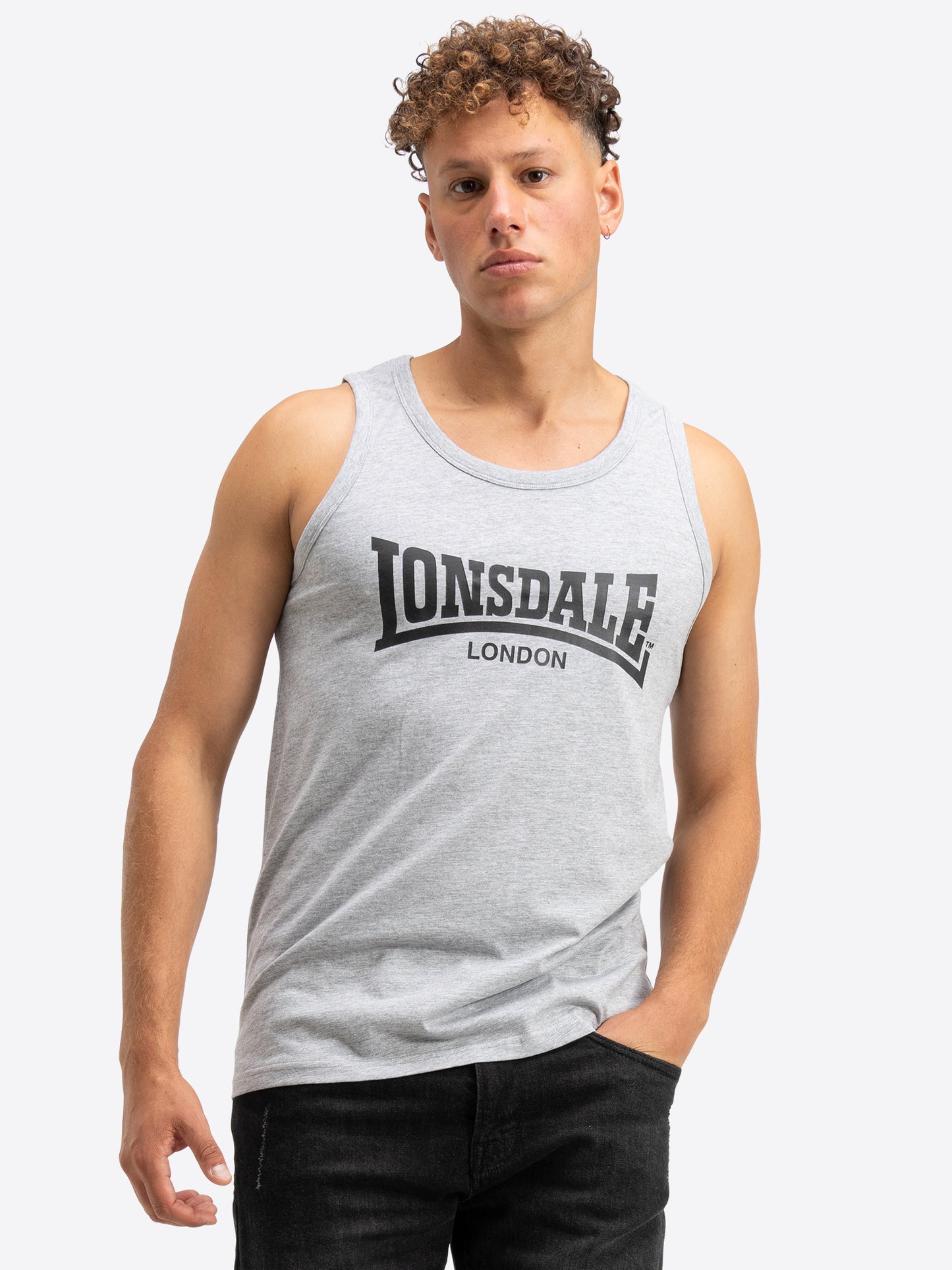 Lonsdale Herren Singlet in Grau meliert – Teil des praktischen 2er-Packs mit Logo-Print.
