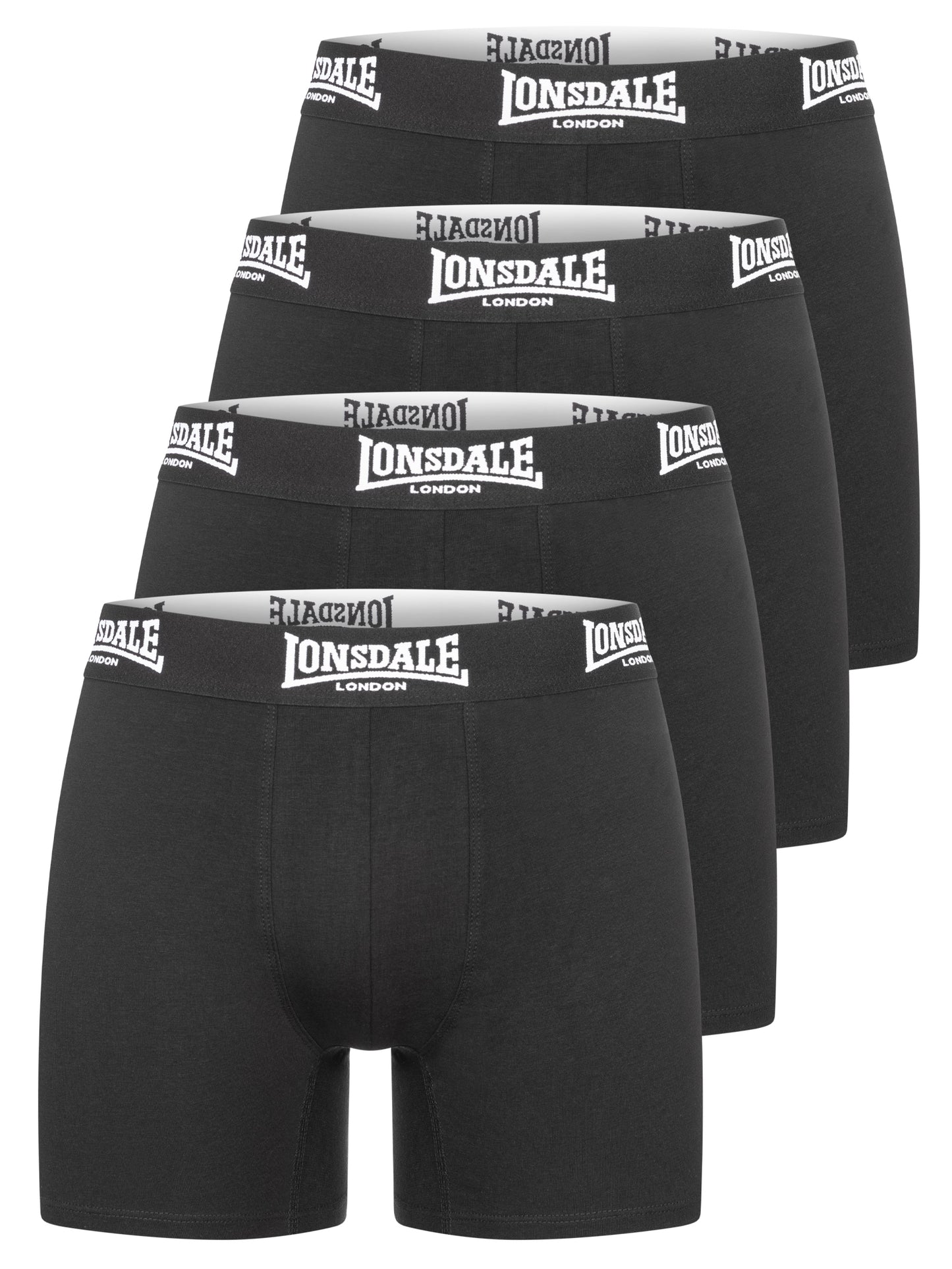 Lonsdale Herren Boxershorts 4er-Pack Schwarz aus Baumwolle, elastischer Bund mit Logo, Elasthan