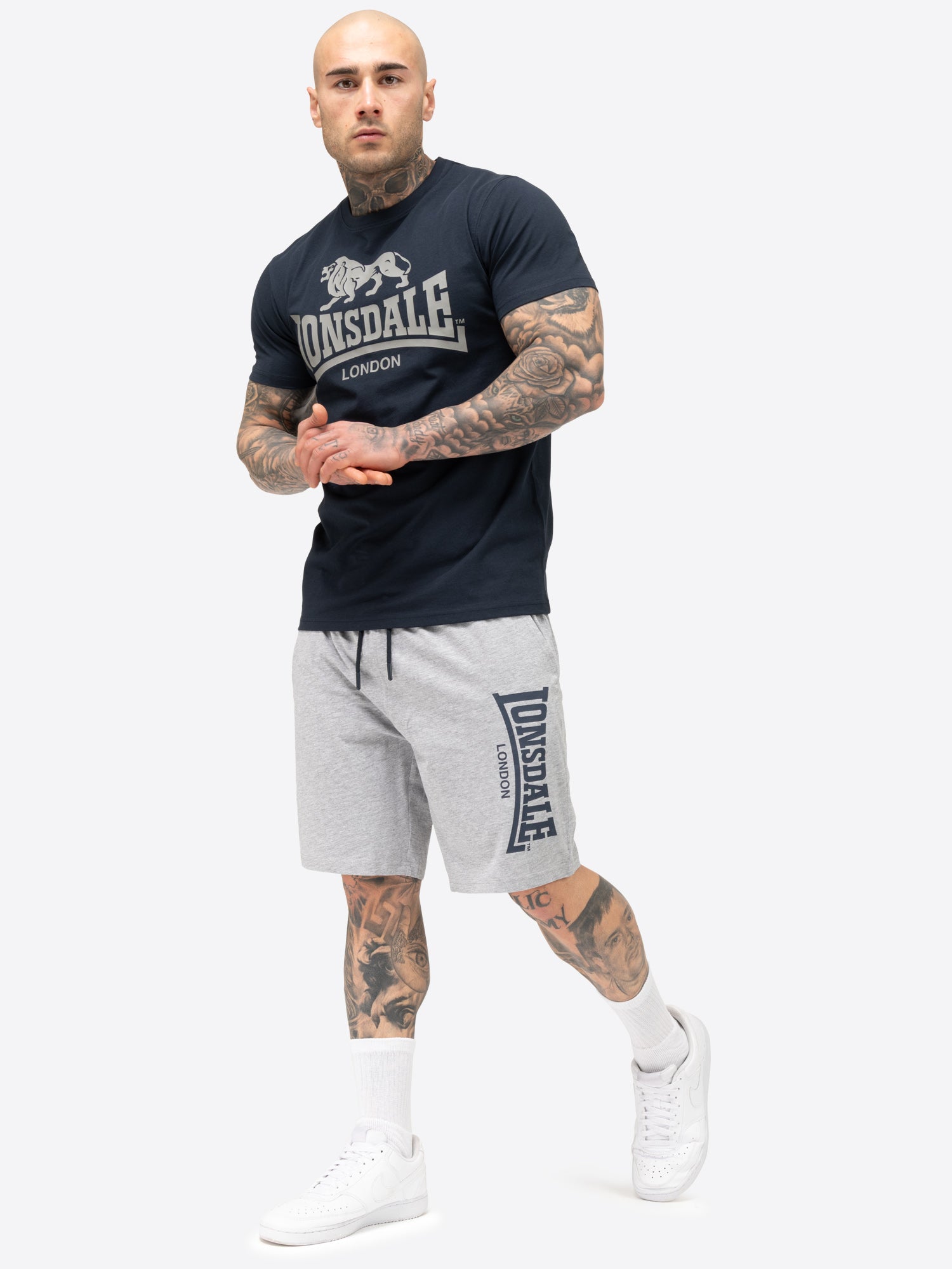 Lonsdale 117765 Mair T-Shirt & Shorts Set Dark Navy & Marl Grey
