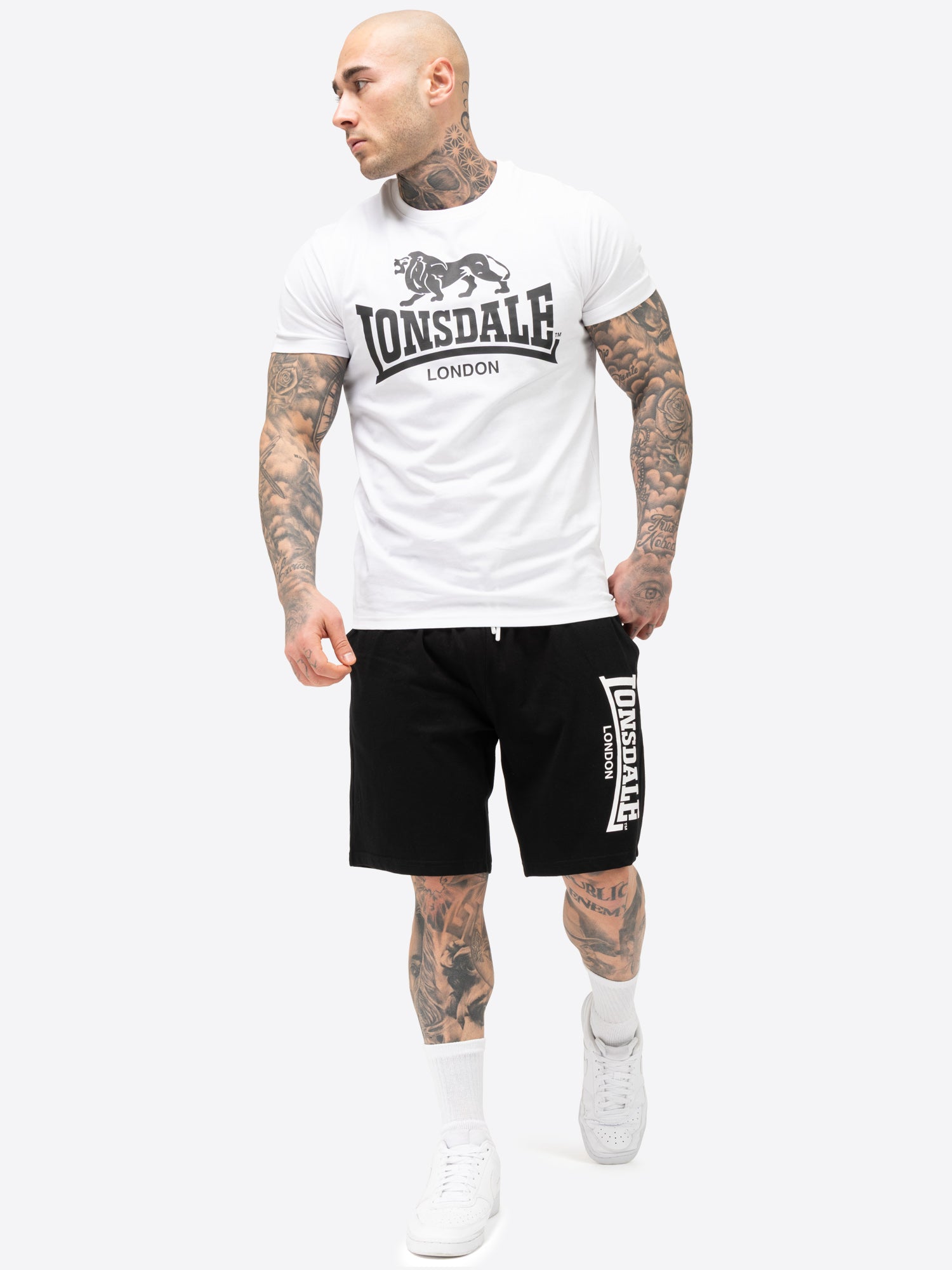 Lonsdale 117765 Mair T-Shirt & Shorts Set Weiss/Schwarz