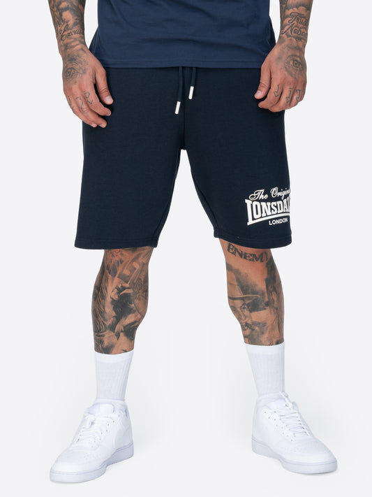 Lonsdale Shorts in Dark Navy mit Beinprint und drei Taschen.