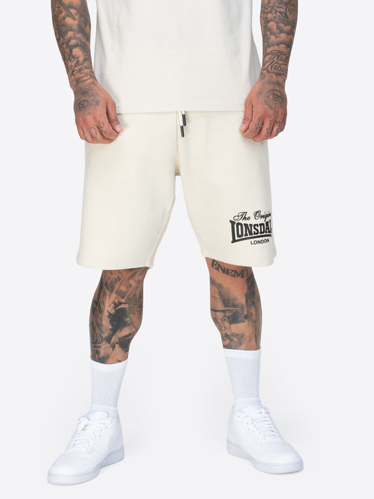 Lonsdale Shorts in Beige mit Beinprint und drei Taschen.