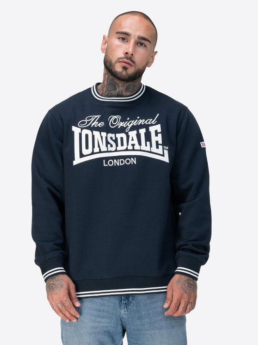 Lonsdale Sweatshirt mit grosser Logo-Stickerei, Rippbündchen und Logo-Label am linken Ärmel