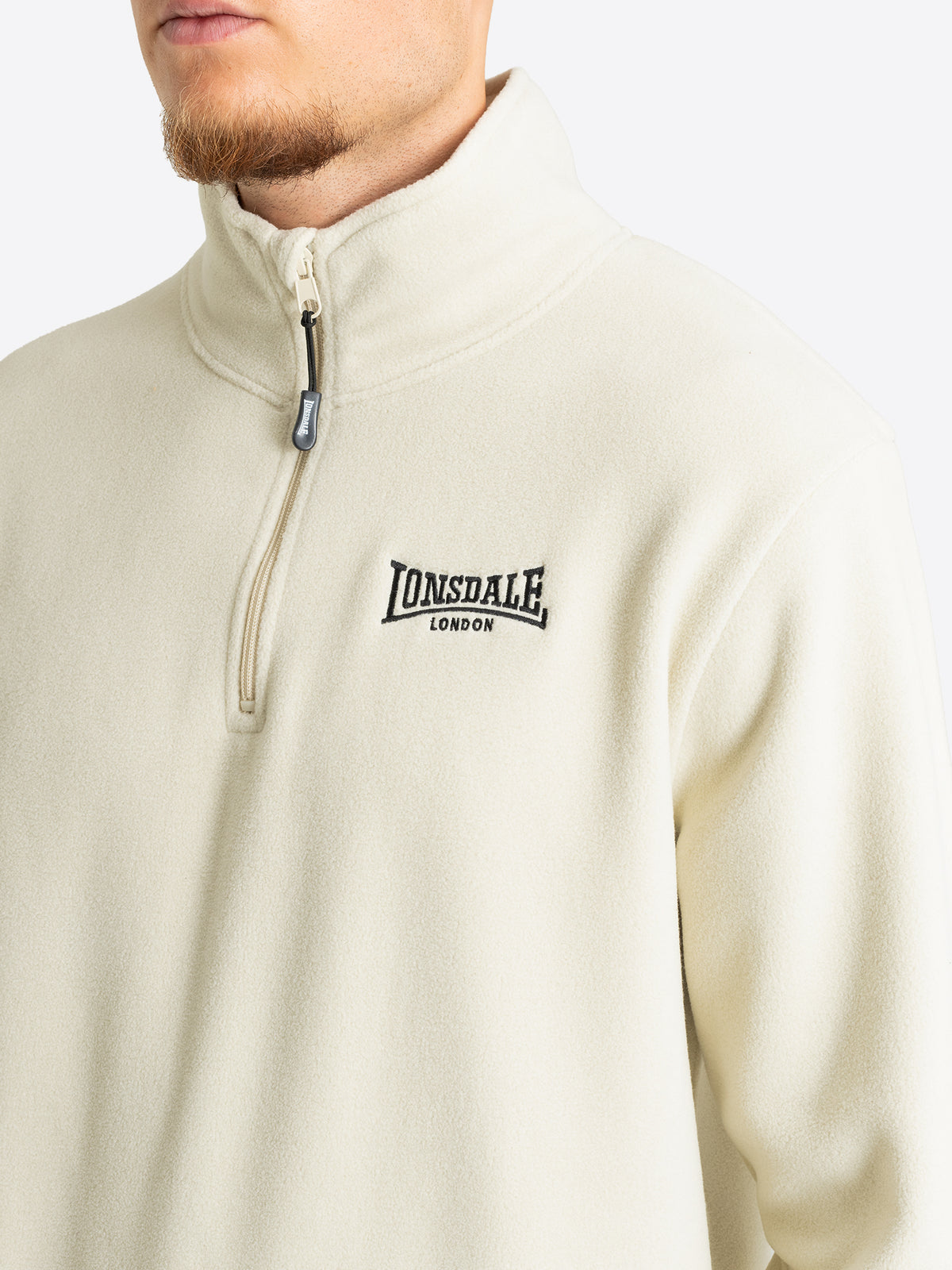 Lonsdale Herren Fleecepullover in Beige mit Viertelreissverschluss