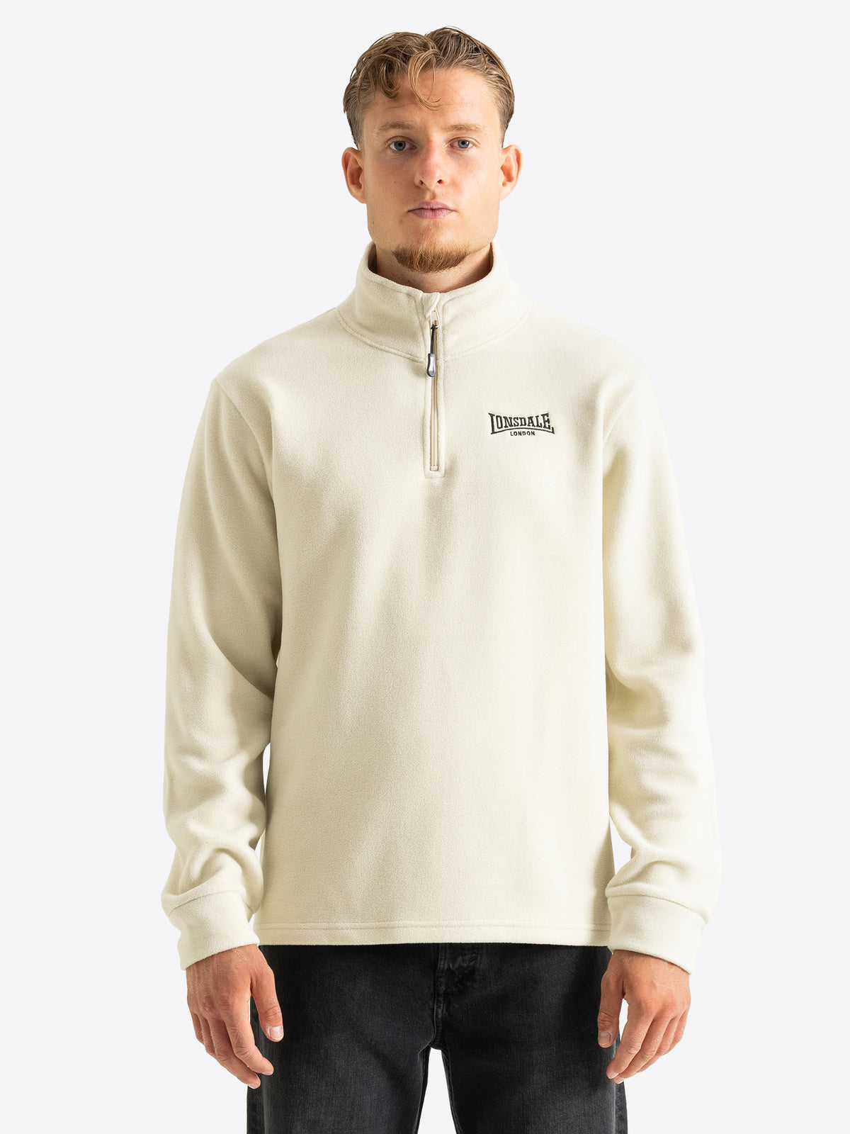 Lonsdale Herren Fleecepullover in Beige mit Viertelreissverschluss