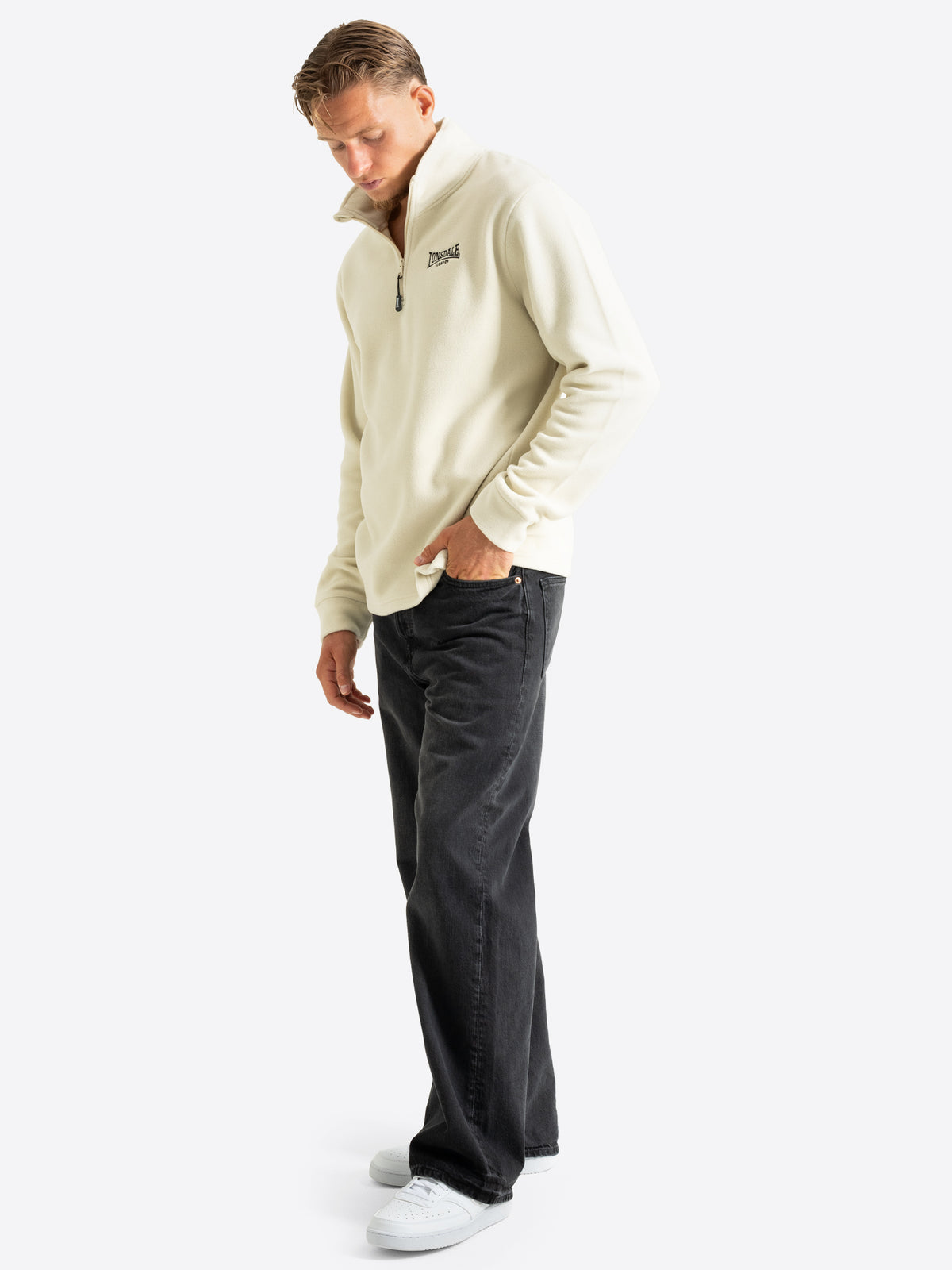 Lonsdale Herren Fleecepullover in Beige mit Viertelreissverschluss