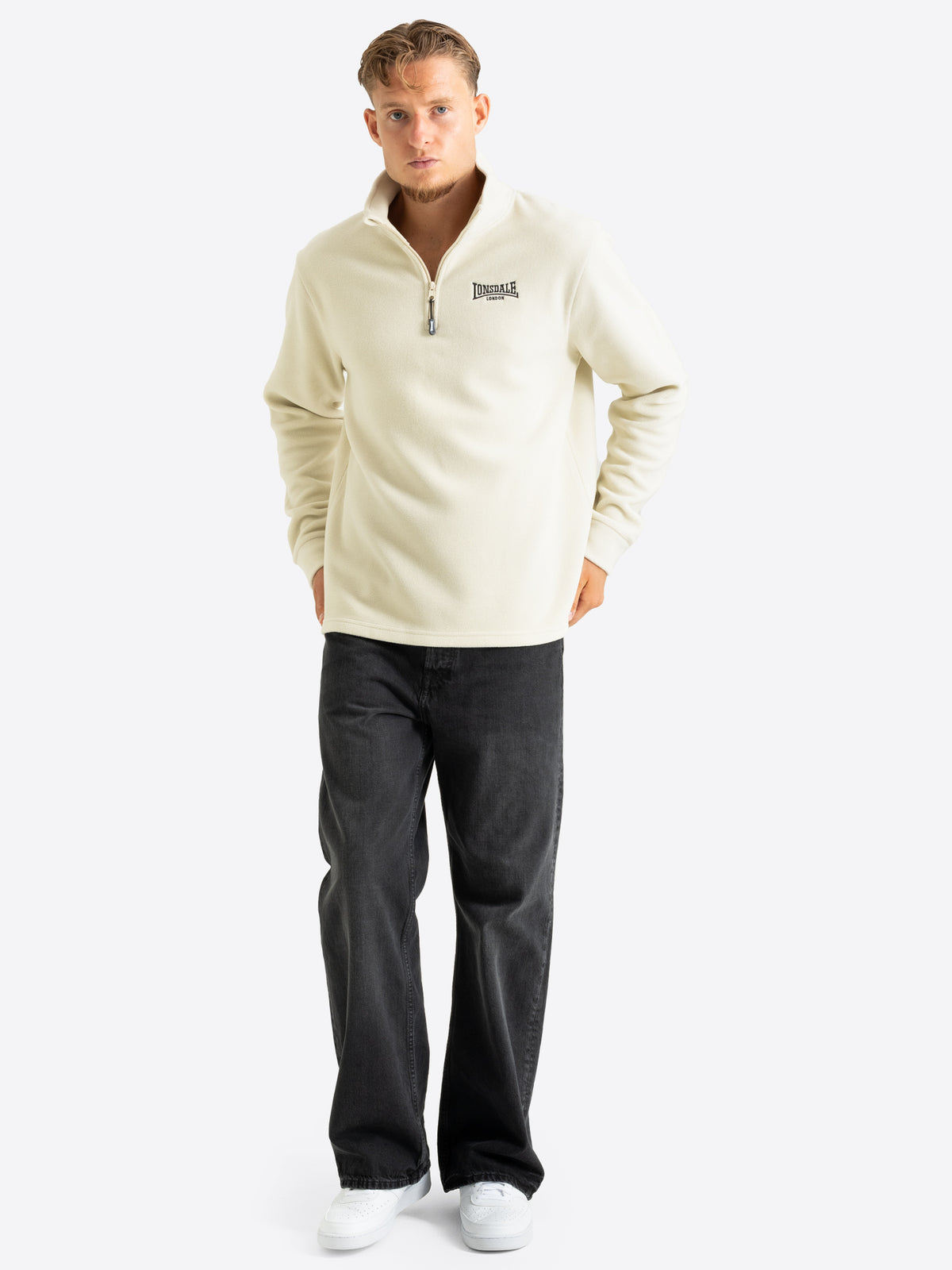 Lonsdale Herren Fleecepullover in Beige mit Viertelreissverschluss