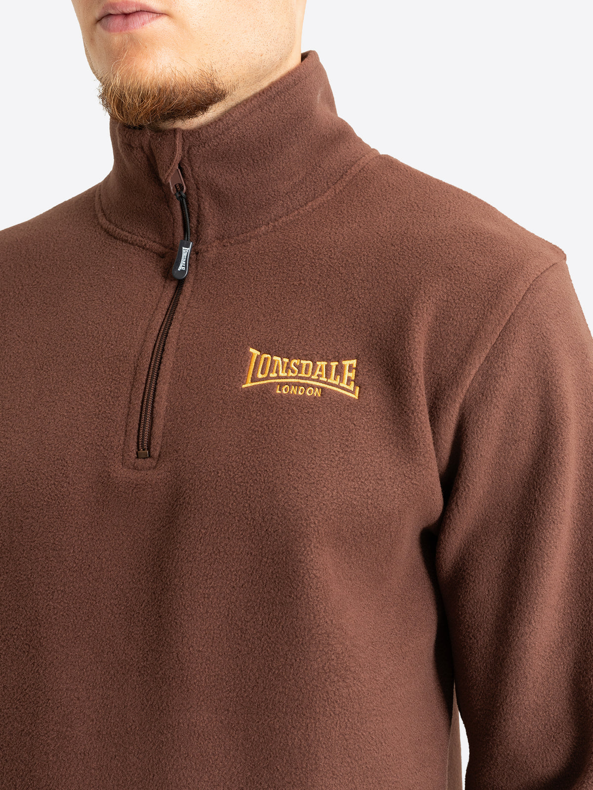 Lonsdale Herren Fleecepullover in Braun mit Viertelreissverschluss