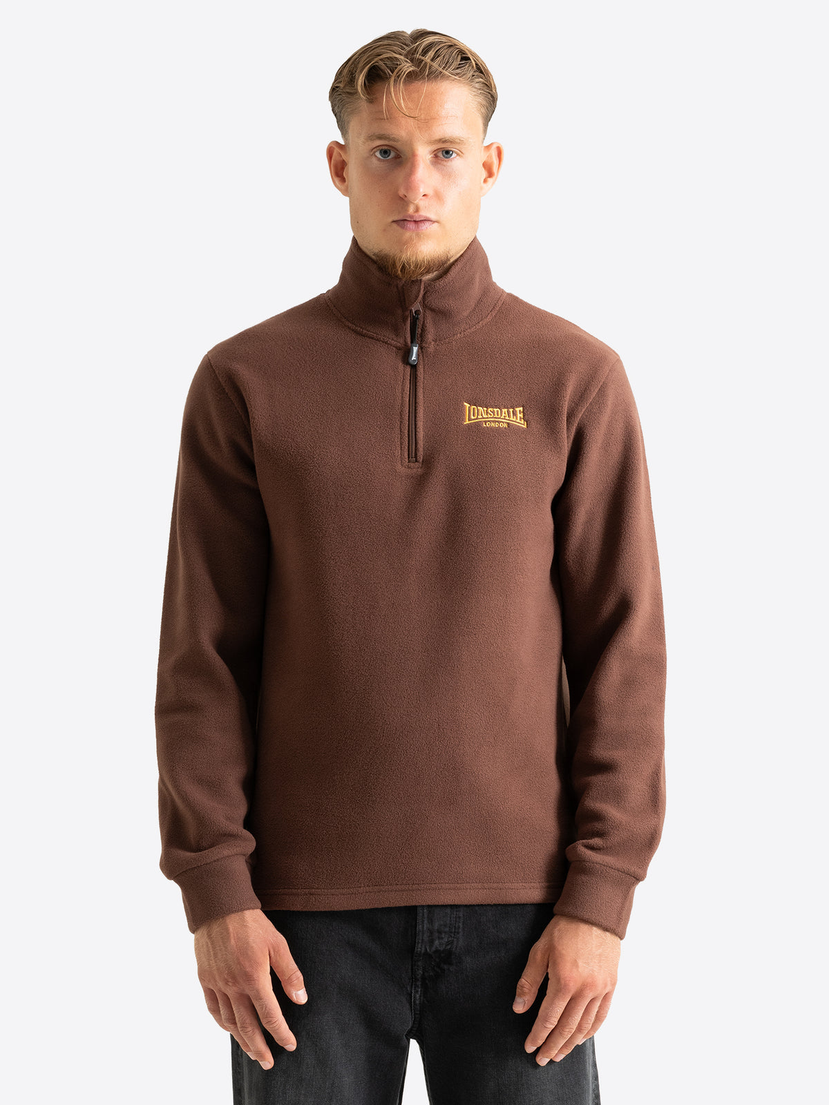 Lonsdale Herren Fleecepullover in Braun mit Viertelreissverschluss