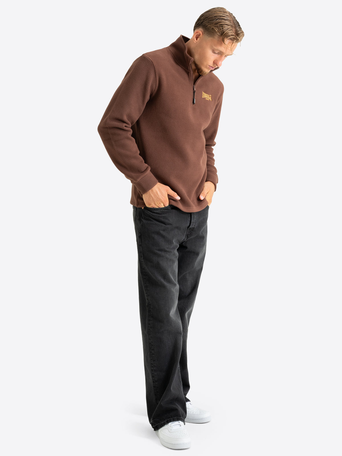 Lonsdale Herren Fleecepullover in Braun mit Viertelreissverschluss