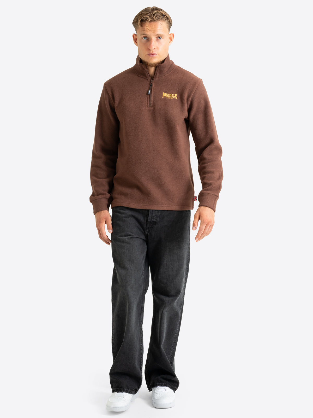 Lonsdale Herren Fleecepullover in Braun mit Viertelreissverschluss