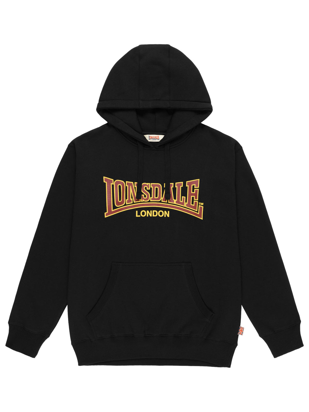 Schwarzer Lonsdale London Herren-Hoodie mit Logo-Print und Kängurutasche