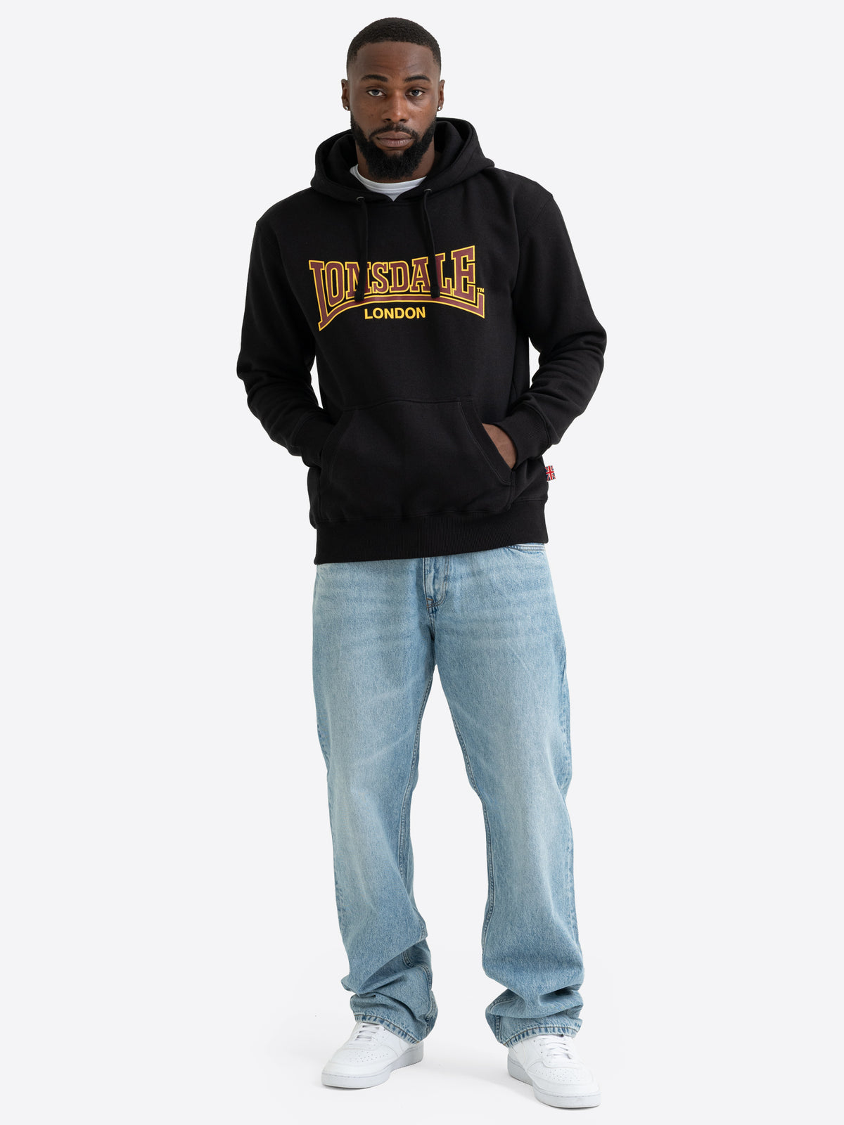 Schwarzer Lonsdale London Herren-Hoodie mit Logo-Print und Kängurutasche