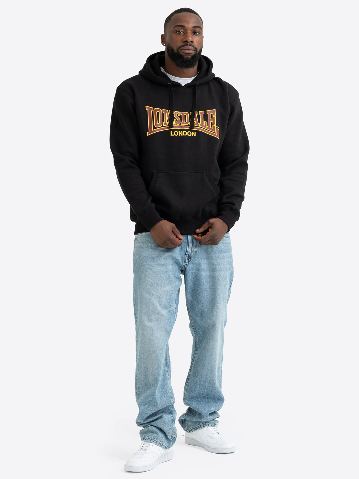 Schwarzer Lonsdale London Herren-Hoodie mit Logo-Print und Kängurutasche