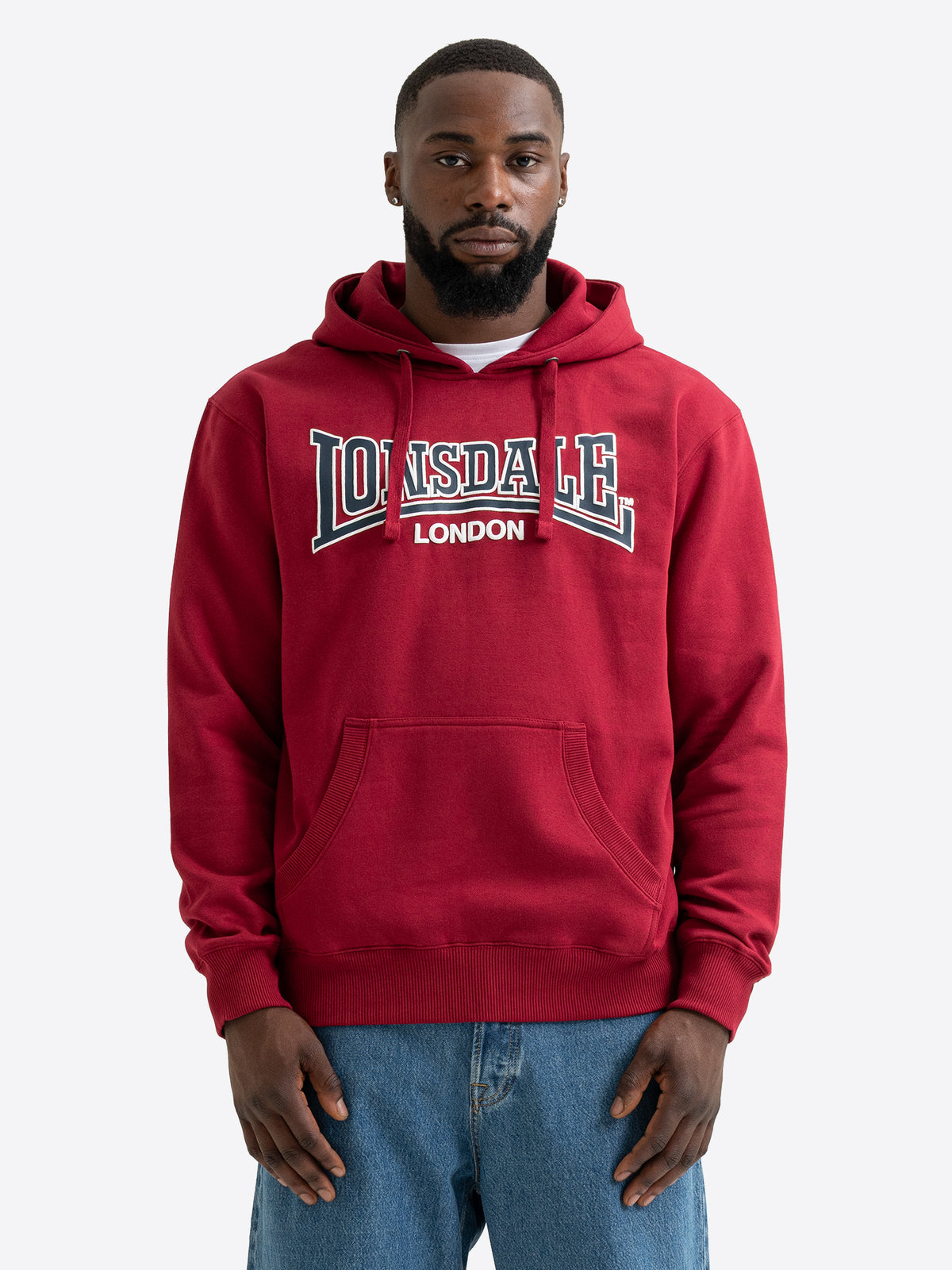 Roter Lonsdale London Herren-Hoodie mit Logo-Print und Kängurutasche