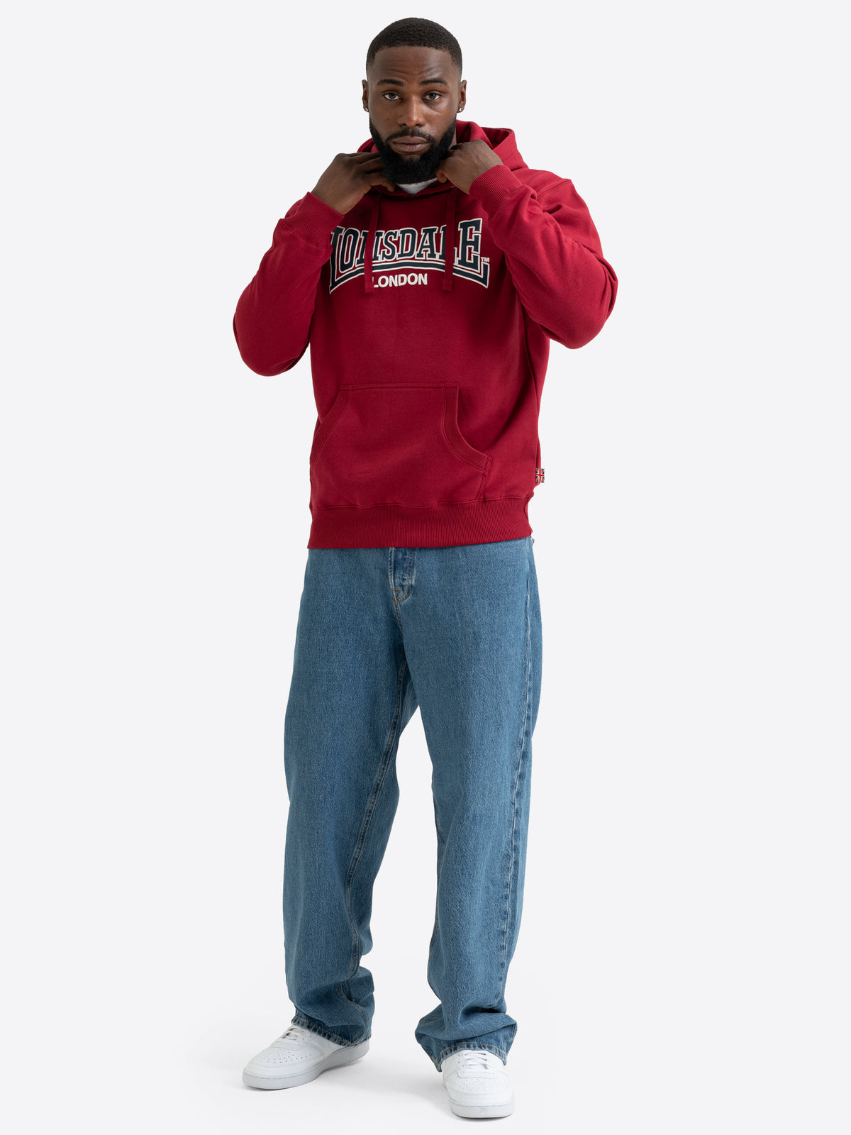 Roter Lonsdale London Herren-Hoodie mit Logo-Print und Kängurutasche