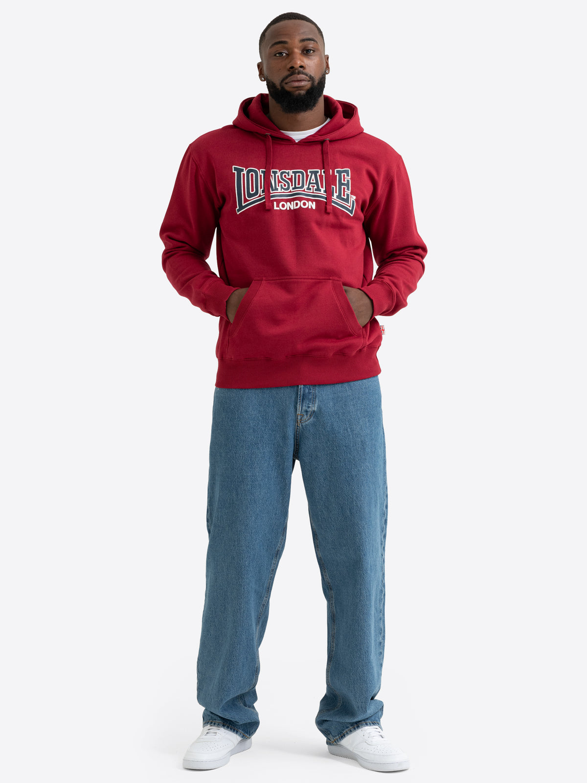Roter Lonsdale London Herren-Hoodie mit Logo-Print und Kängurutasche