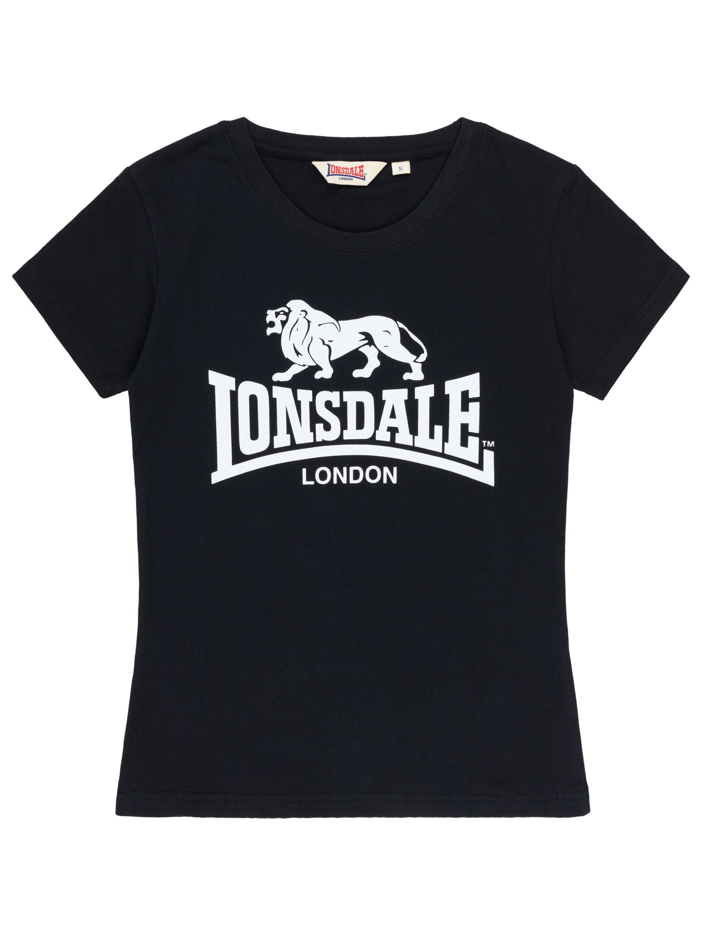 Schwarzes Lonsdale London Damen T-Shirt Combe mit markantem Logo-Print auf der Vorderseite.