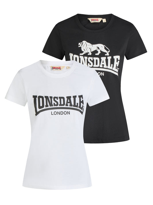 Lonsdale London 117814 Ladies Doppelpack Nash T-Shirt Schwarz/Weiss