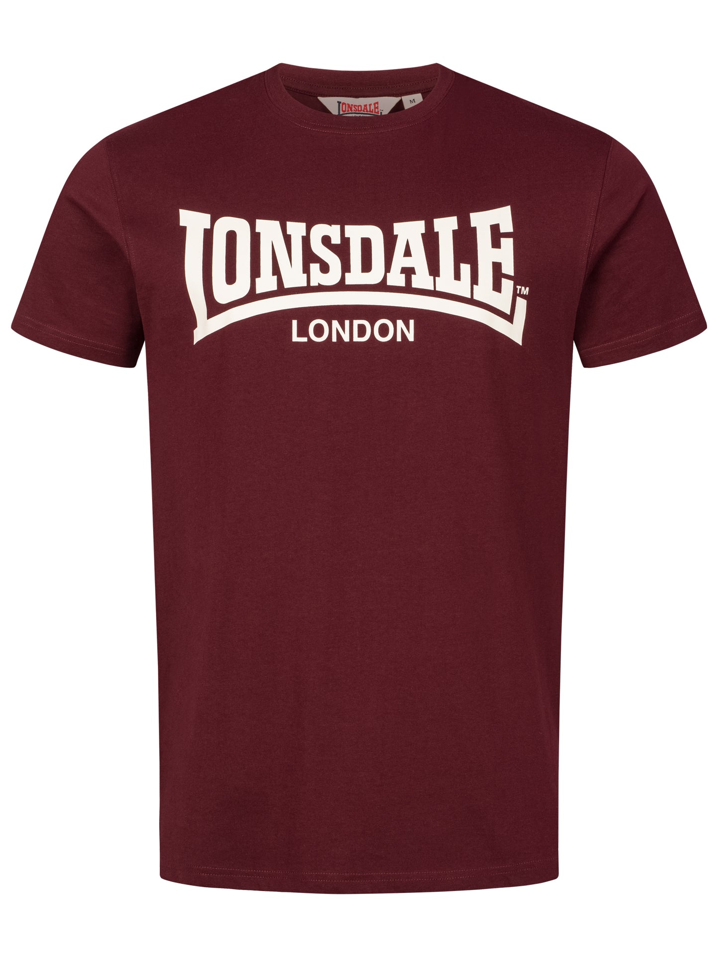 Vorderansicht: Oxblood Lonsdale Fulwood Herren T-Shirt mit weißem Logo-Print.