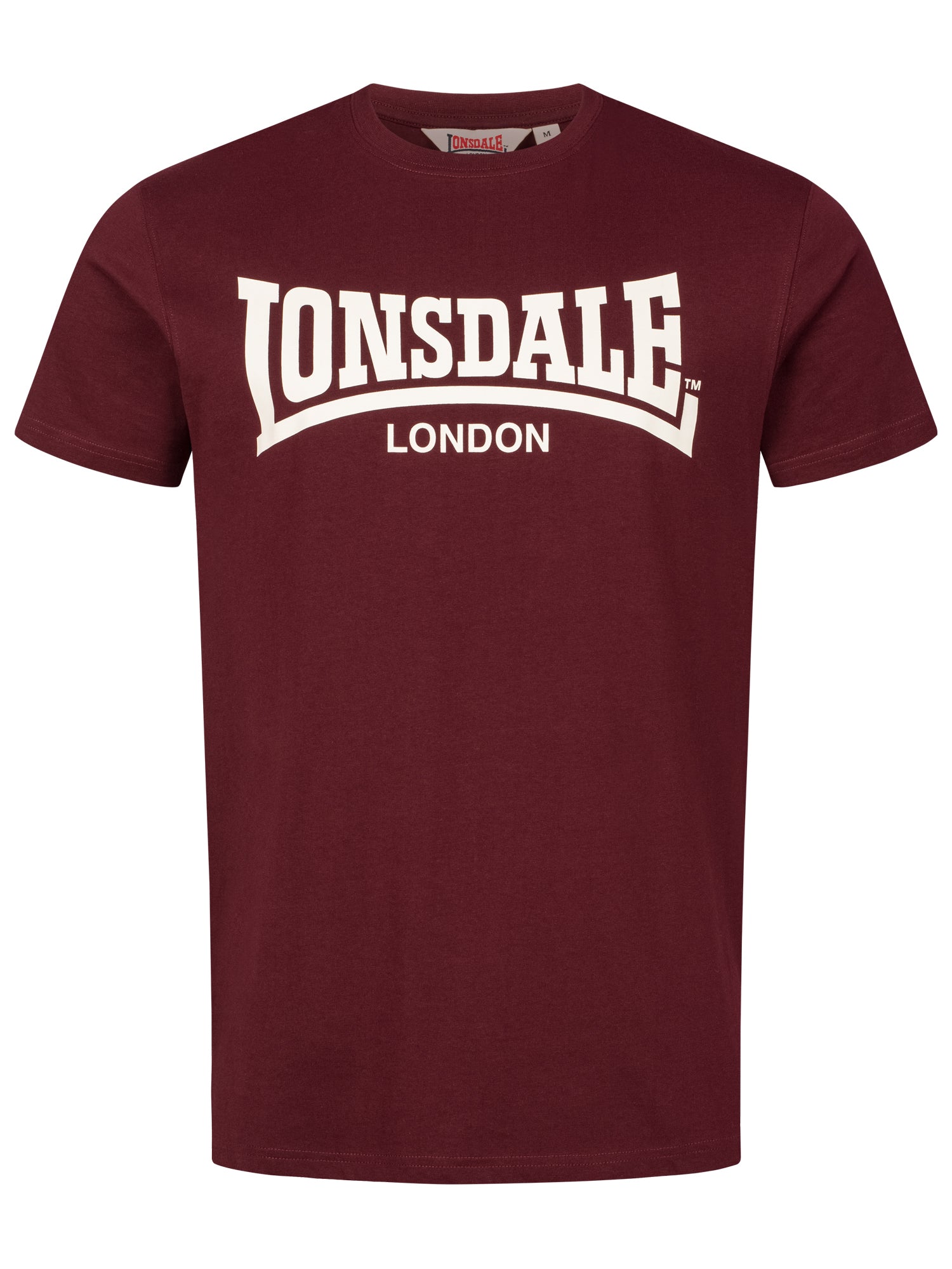 Vorderansicht: Oxblood Lonsdale Fulwood Herren T-Shirt mit weißem Logo-Print.
