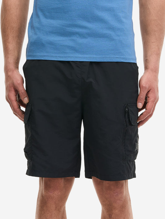 Schwarze Lonsdale Herren Cargo-Shorts mit Logo-Print auf der Beintasche.
