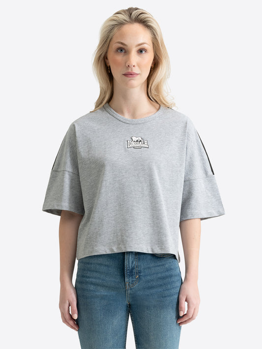 Lonsdale Damen Oversize T-Shirt in Grau meliert – Cropped Shirt Marl Grey mit Logo-Druck.