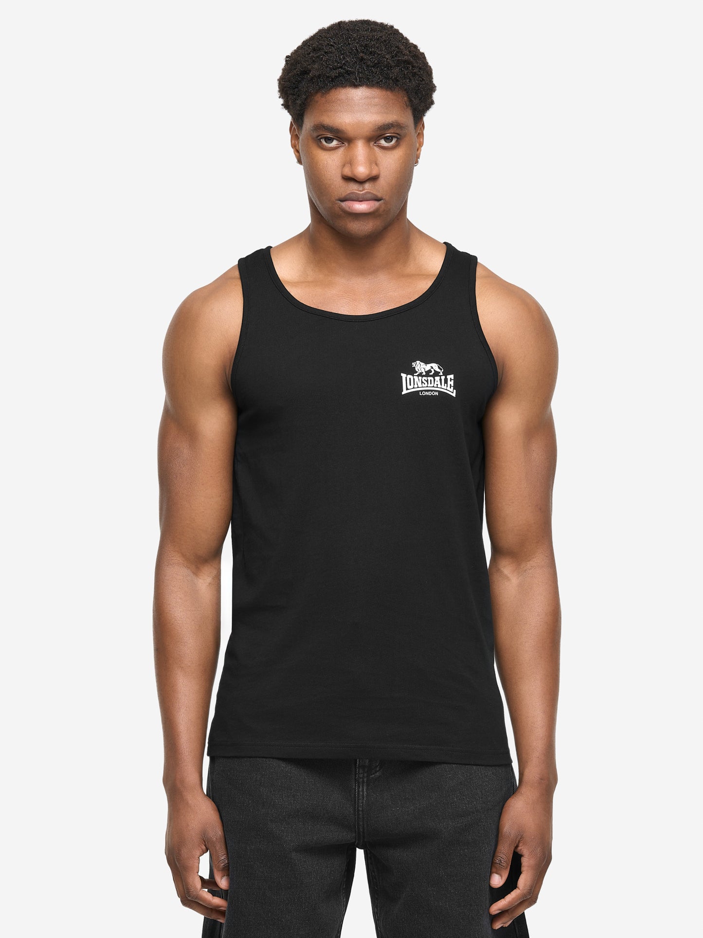 Lonsdale Herren-Singlet Doppelpack in Schwarz, bequeme Passform mit Logo