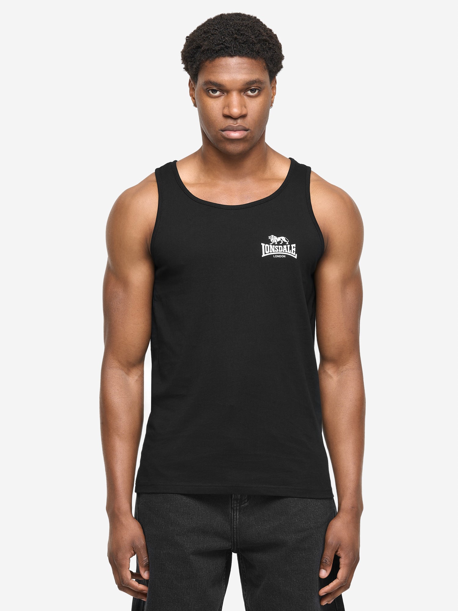 Lonsdale Herren-Singlet Doppelpack in Schwarz, bequeme Passform mit Logo