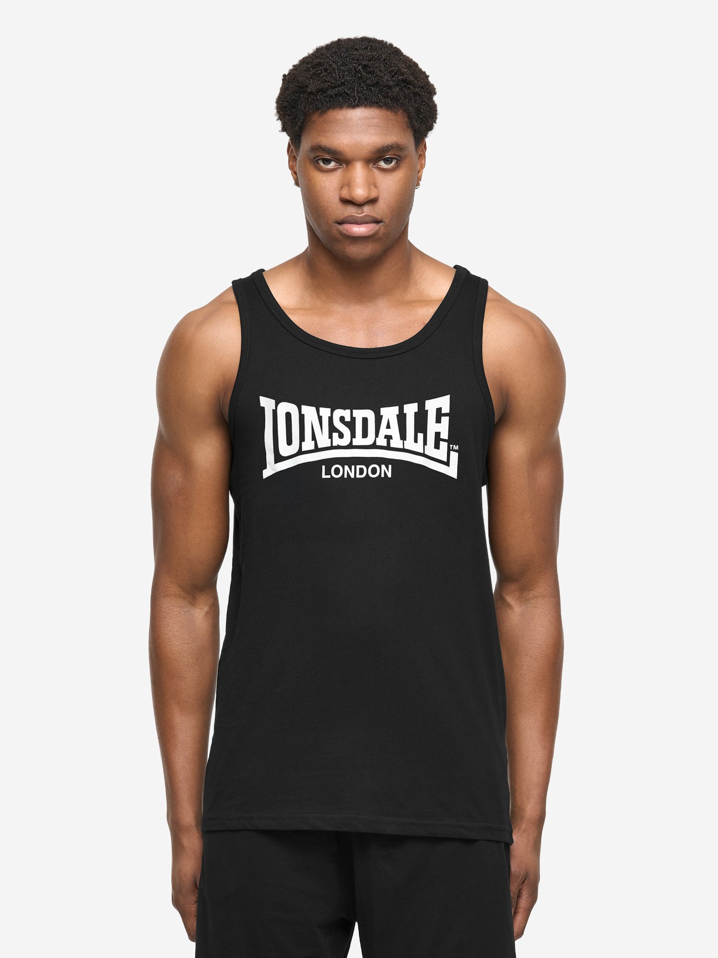 Lonsdale Herren-Singlet Doppelpack in Schwarz, bequeme Passform mit Logo