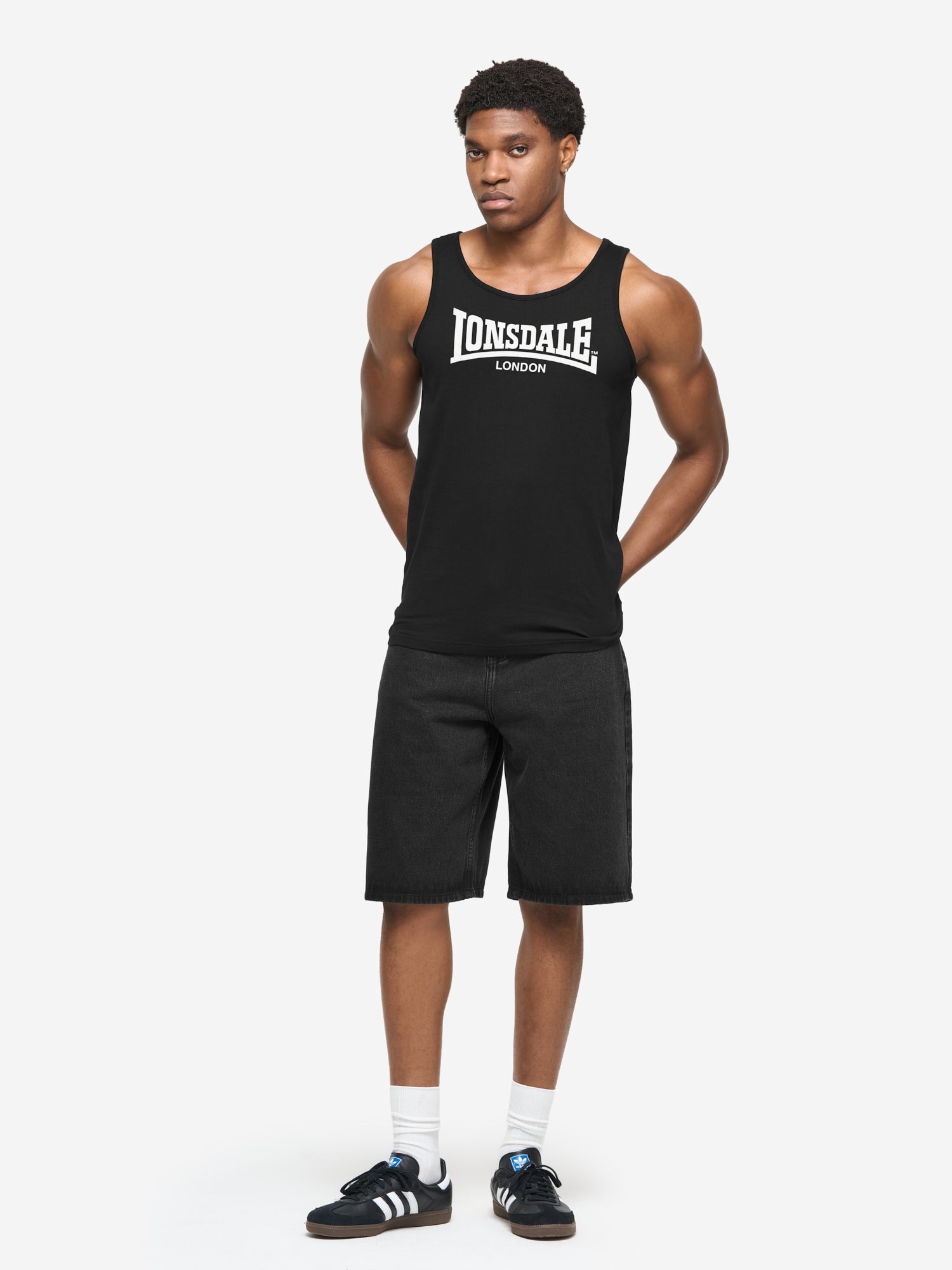 Lonsdale Herren-Singlet Doppelpack in Schwarz, bequeme Passform mit Logo