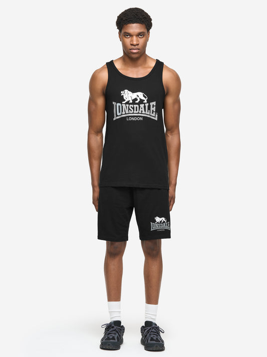 Lonsdale Herren Singlet & Shorts Set in Schwarz, normale Passform mit mehrfarbigem Logo