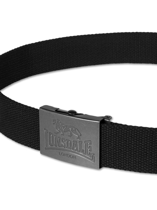 Schwarzer LONSDALE Unisex Canvas-Gürtel mit verstellbarer Metallschließe und Logo
