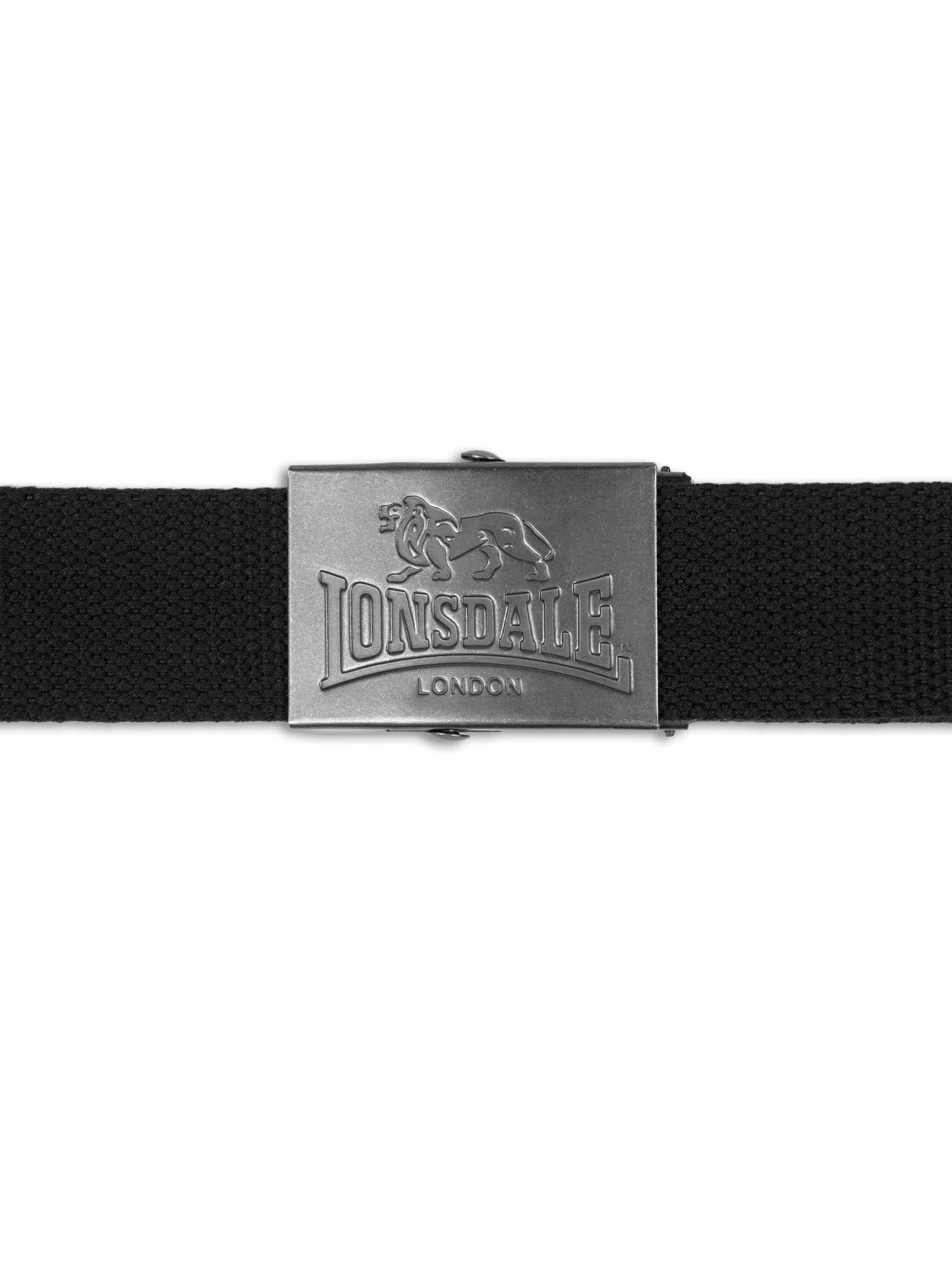 Schwarzer LONSDALE Unisex Canvas-Gürtel mit verstellbarer Metallschließe und Logo