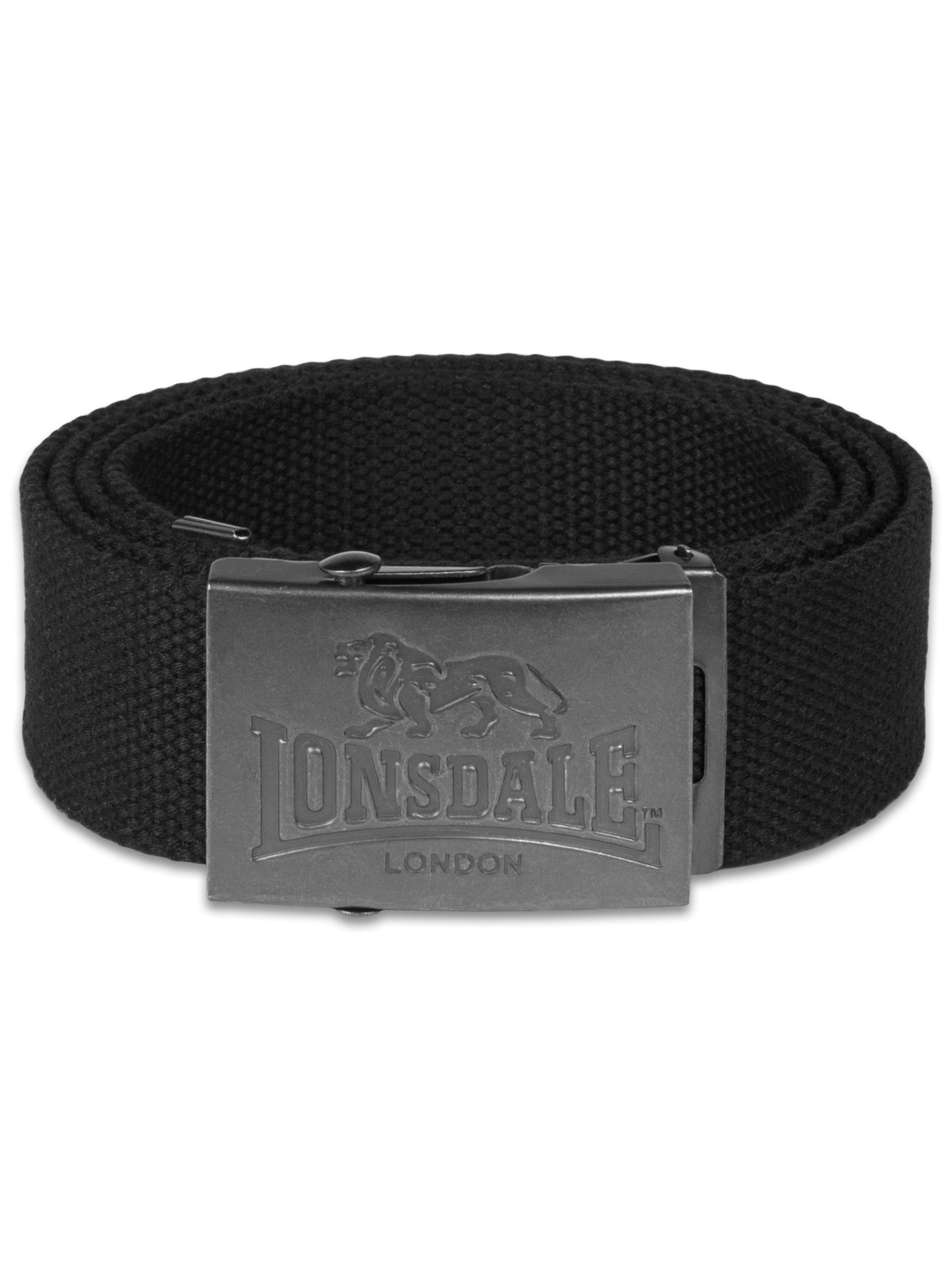 Schwarzer LONSDALE Unisex Canvas-Gürtel mit verstellbarer Metallschließe und Logo