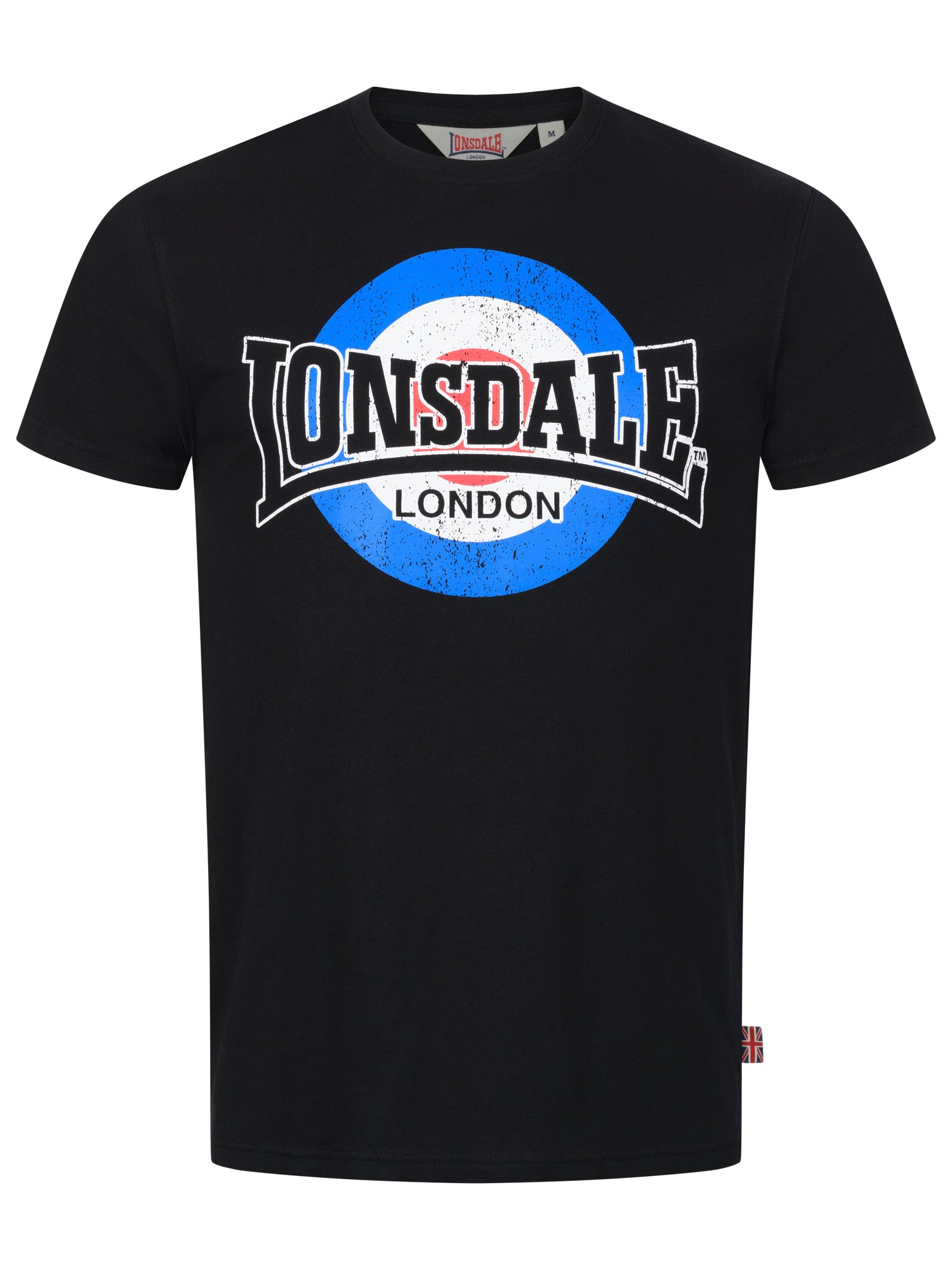 Lonsdale T-Shirt mit Rundhalsausschnitt, dreifarbigem Vintage-Logo auf der Brust und kleinem Union-Jack-Label an der linken Seitennah