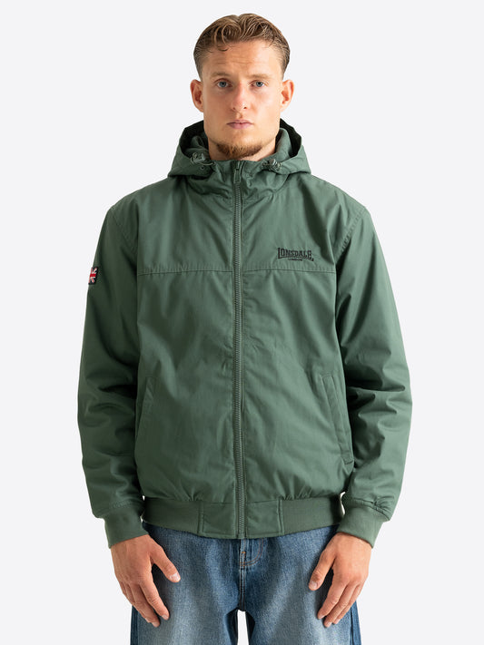 Lonsdale Herren Kapuzenjacke Classic in Olivgruen mit Reissverschluss und Logo-Stickerei