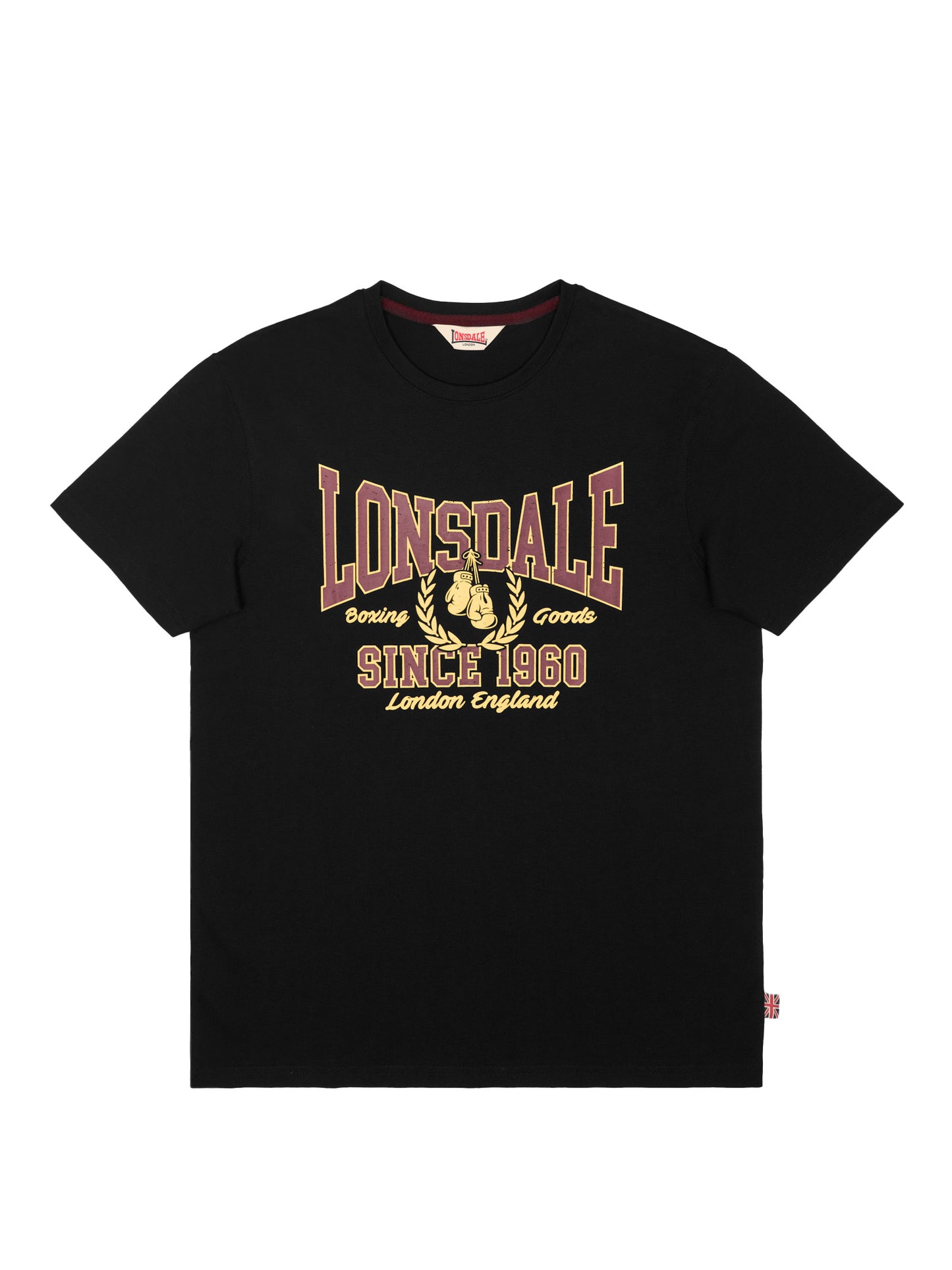 Lonsdale Herren T-Shirt Schwarz mit grossem Logo-Print, normale Passform.