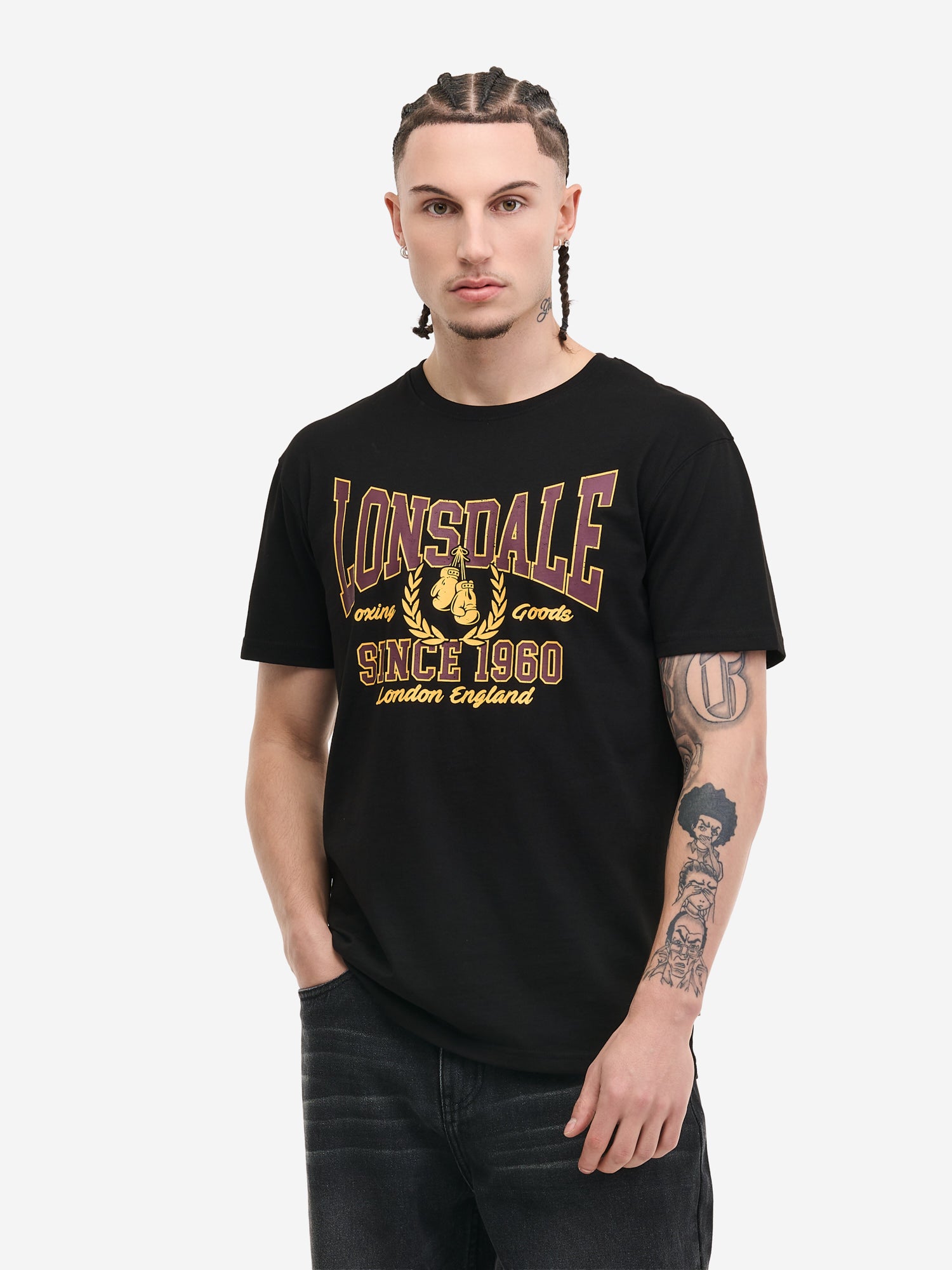 Lonsdale Herren T-Shirt Schwarz mit grossem Logo-Print, normale Passform.
