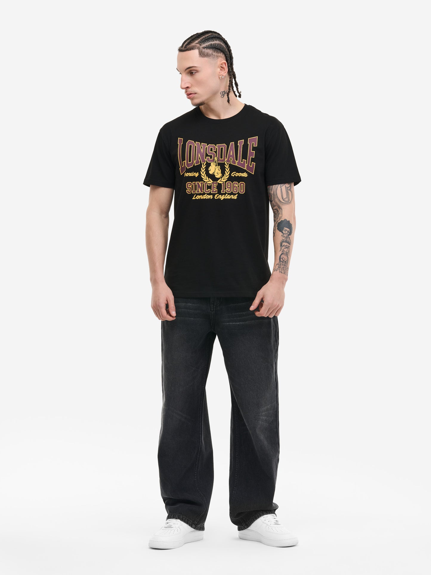 Lonsdale Herren T-Shirt Schwarz mit grossem Logo-Print, normale Passform.