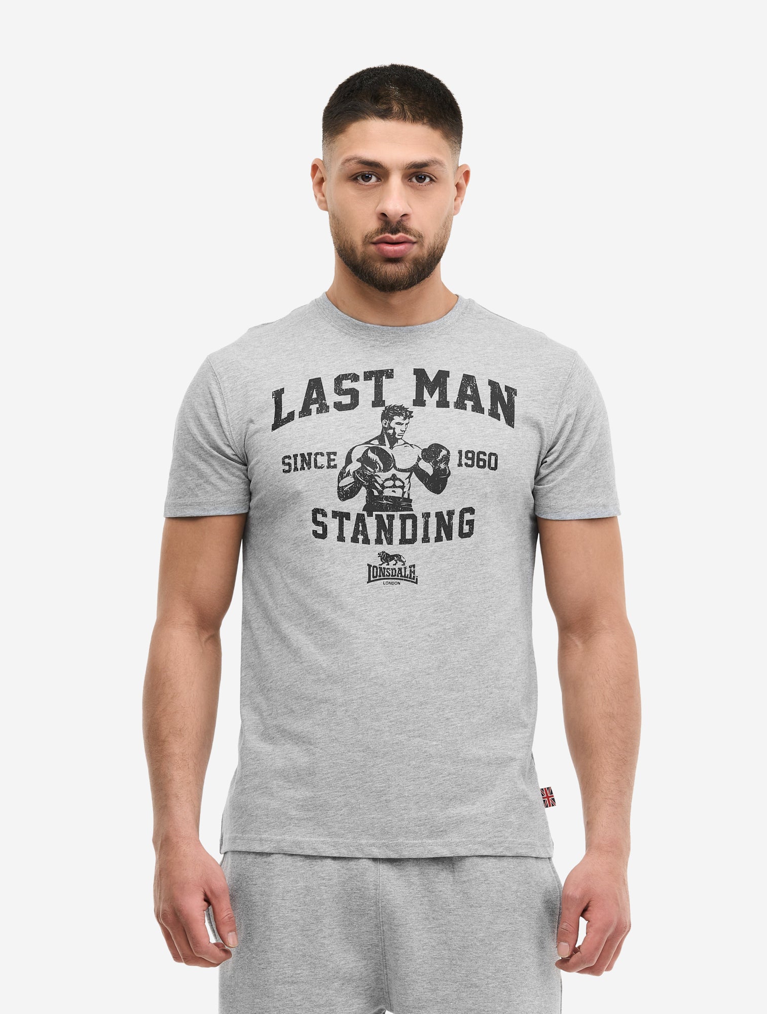 Lonsdale Herren T-Shirt Marl Grey mit grossem Logo-Druck