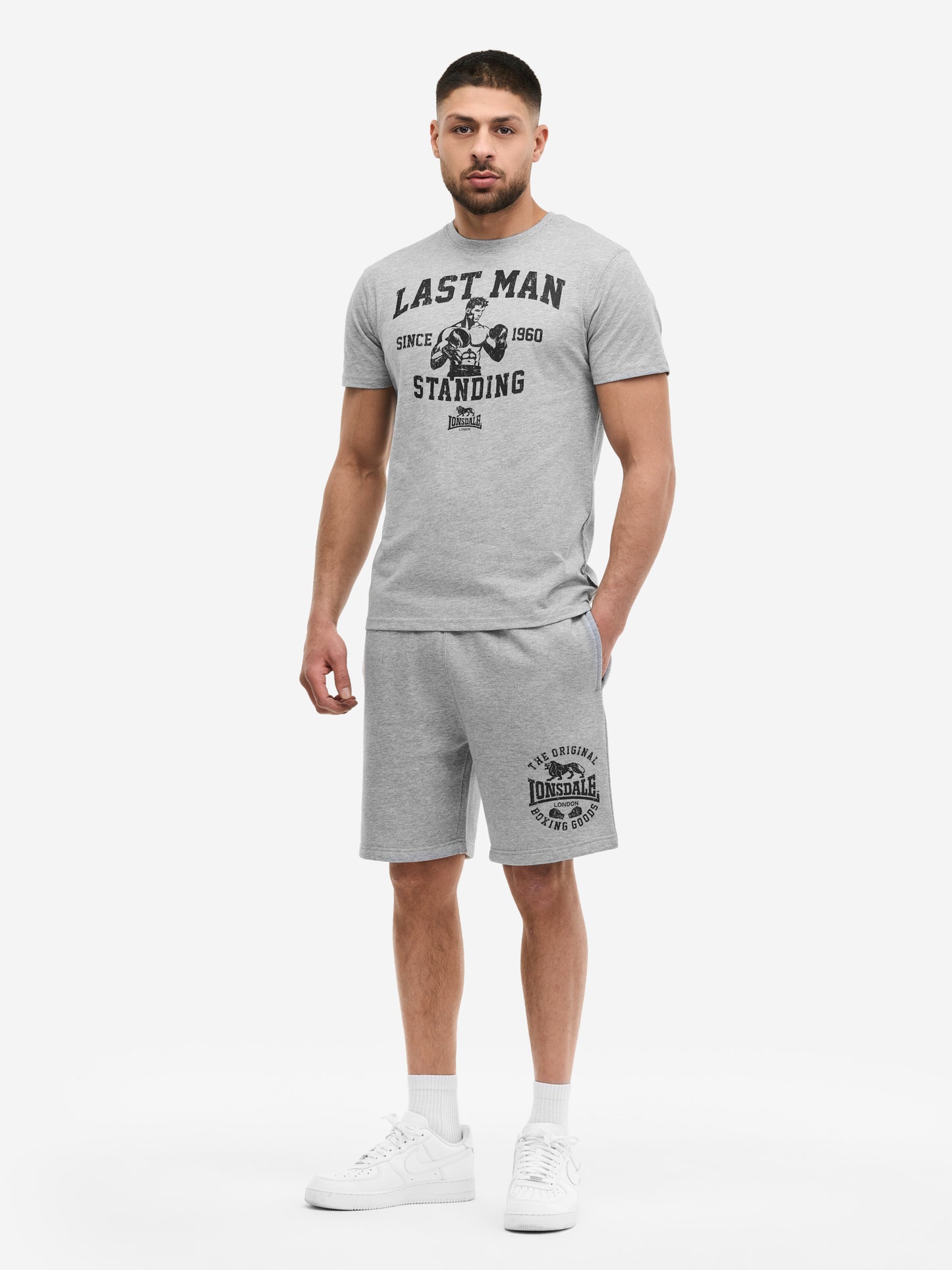 Lonsdale Herren T-Shirt Marl Grey mit grossem Logo-Druck