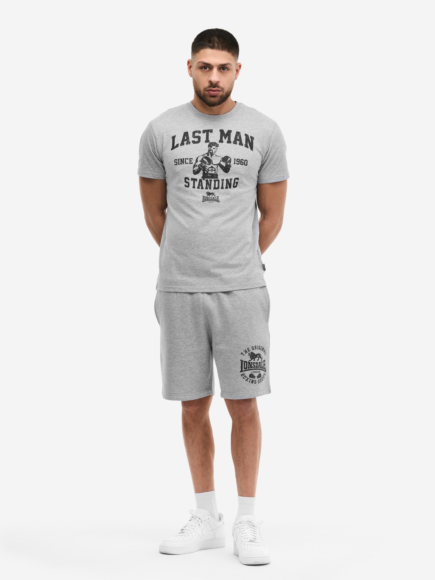 Lonsdale Herren T-Shirt Marl Grey mit grossem Logo-Druck