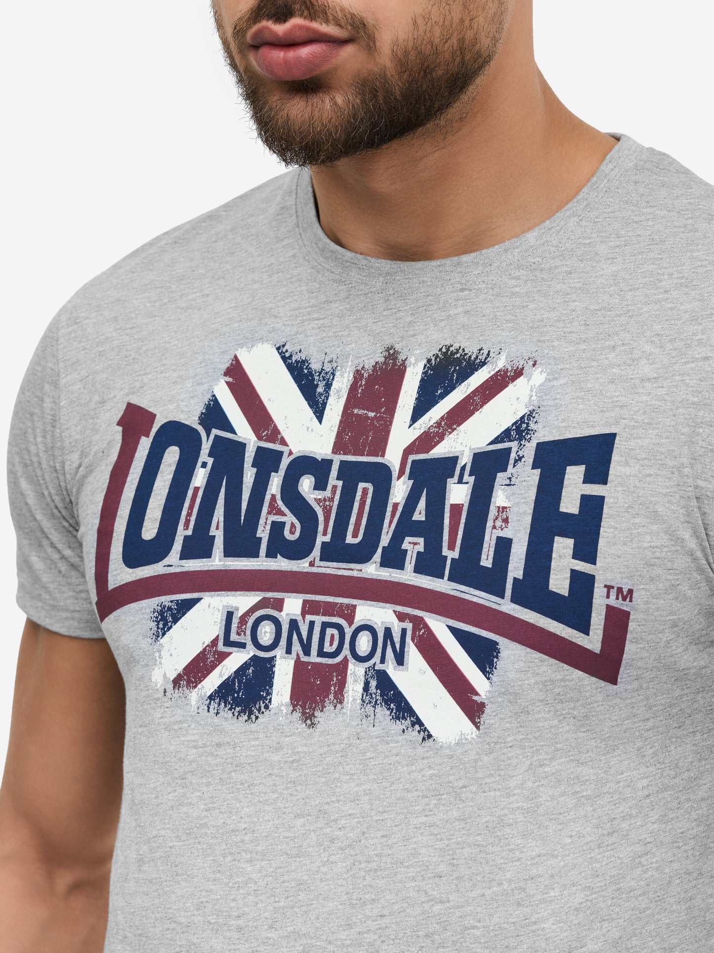 Lonsdale Ramshaw Herren T-Shirt in Marl Grey: Sportlicher Style mit grossem Logo-Print und Union-Jack-Label in weicher Jersey-Qualität.
