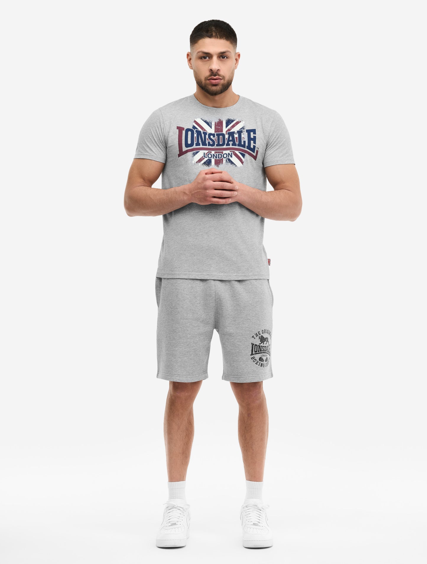 Lonsdale Ramshaw Herren T-Shirt in Marl Grey: Sportlicher Style mit grossem Logo-Print und Union-Jack-Label in weicher Jersey-Qualität.
