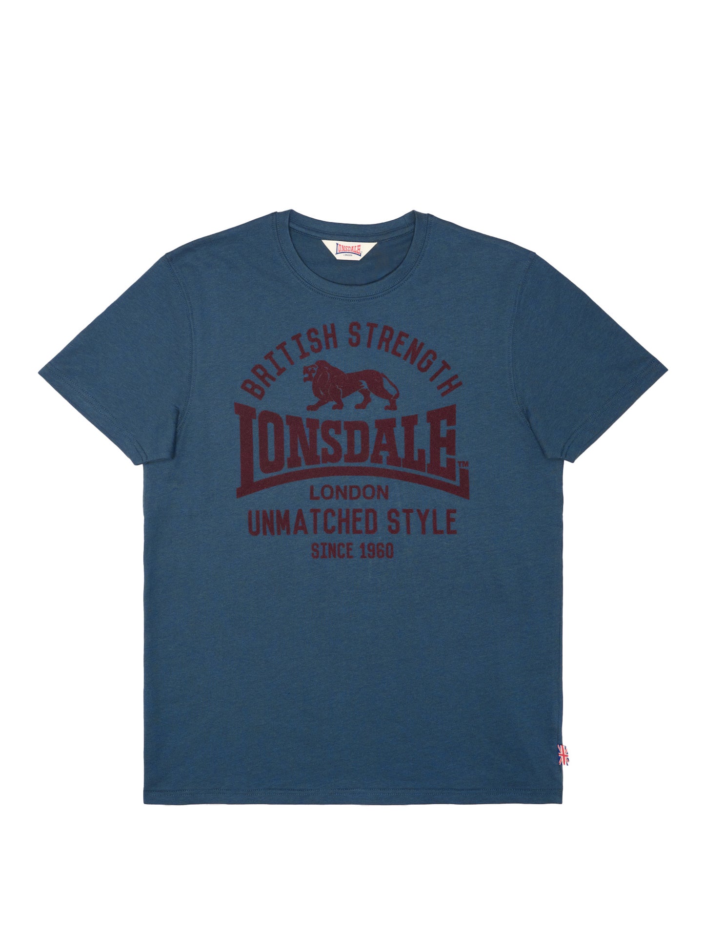 Dunkelblaues Lonsdale Herren T-Shirt Modell Hudswell in normaler Passform mit grossem, weissem Logo-Flockdruck auf der Brust.