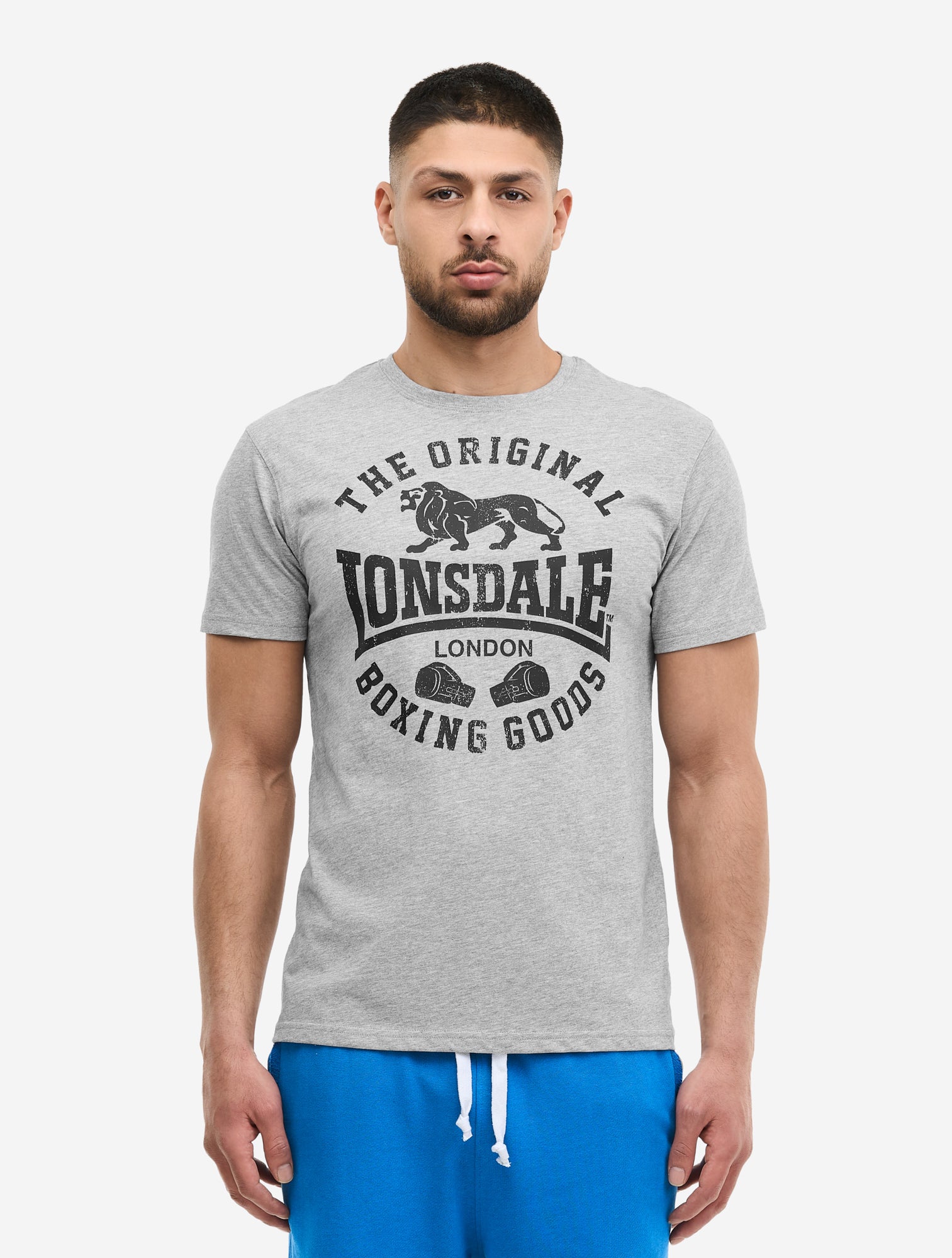 Graues Lonsdale Herren T-Shirt meliert mit schwarzem Logo-Print "The Original".
