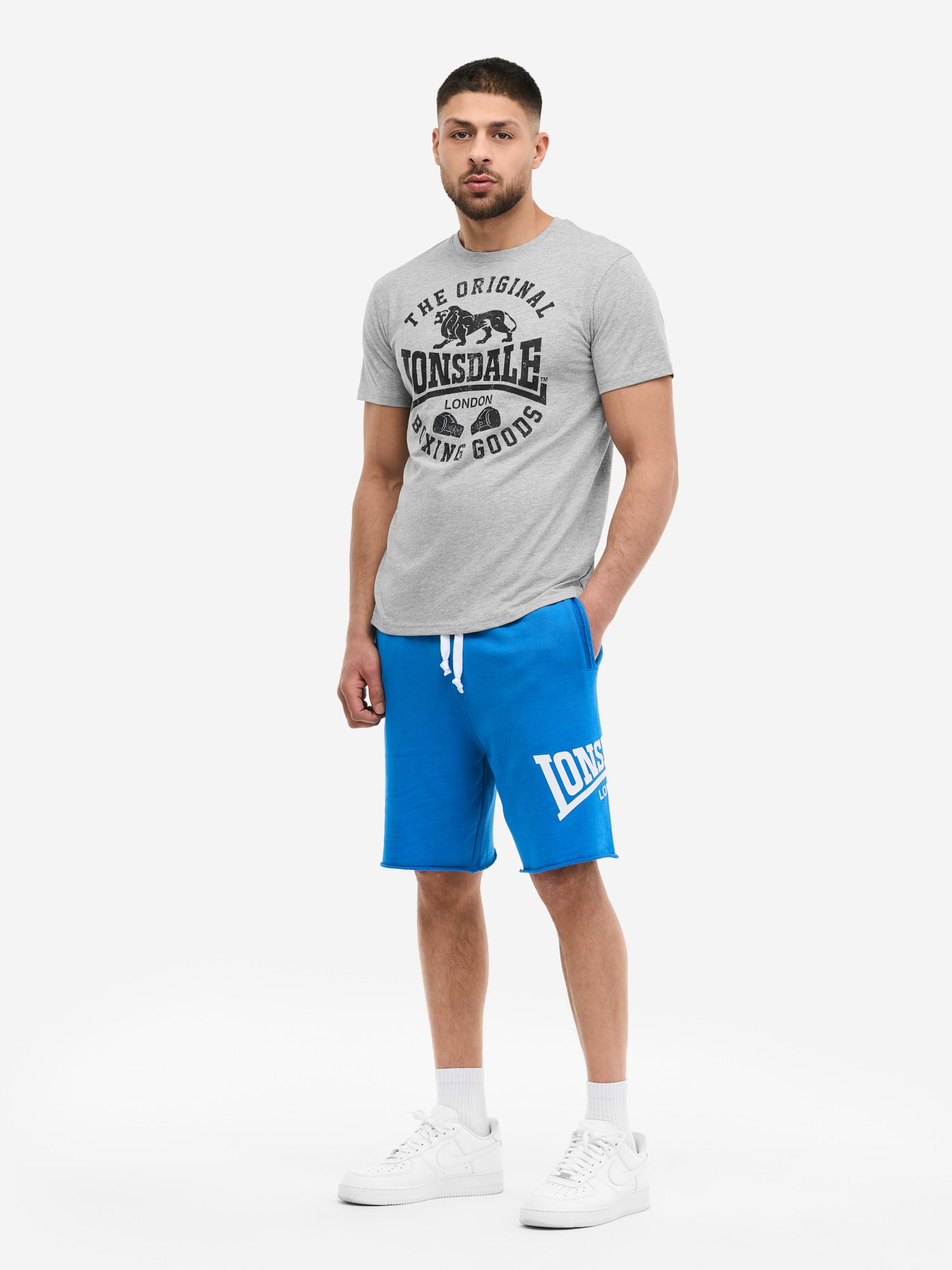 Graues Lonsdale Herren T-Shirt meliert mit schwarzem Logo-Print "The Original".
